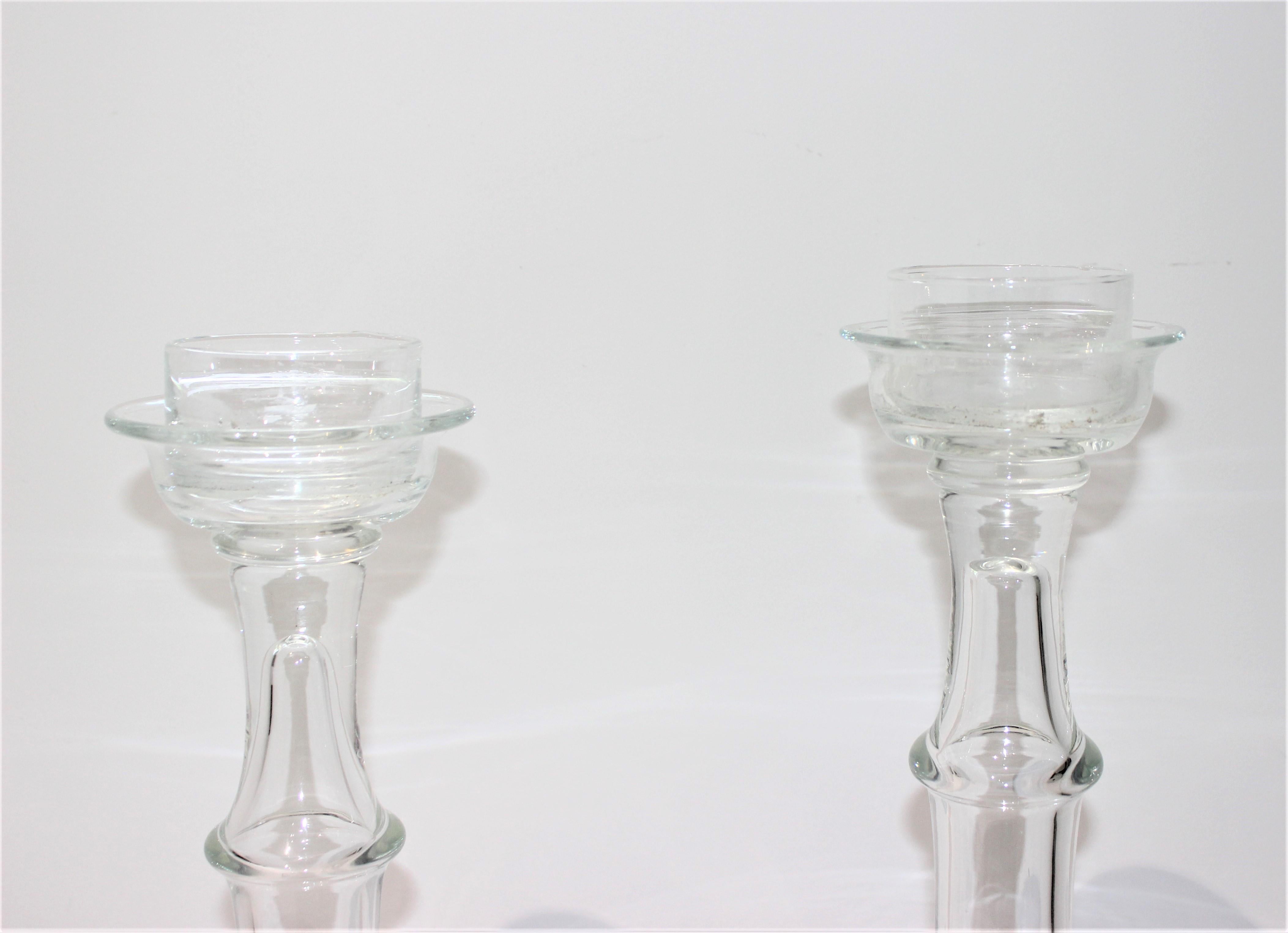 Hand-Crafted Set of Two Blenko Glass Candlesticks For Sale