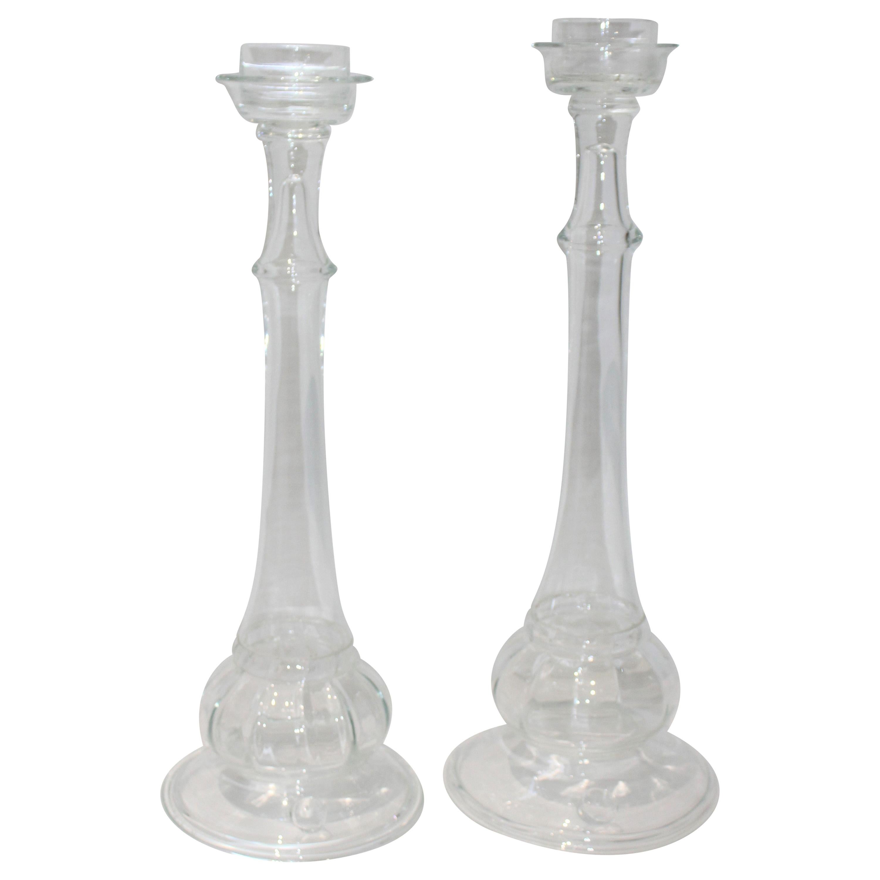 Ensemble de deux chandeliers en verre Blenko en vente
