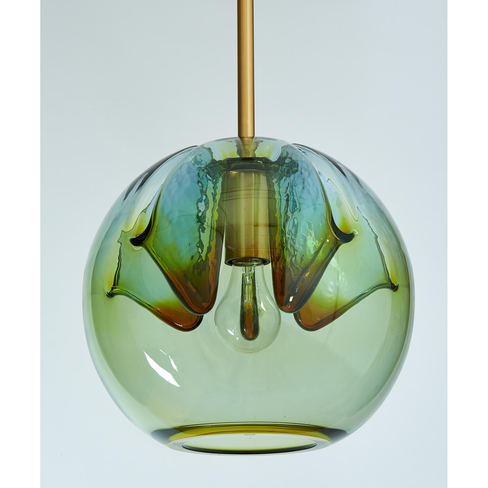 Mid-Century Modern Set of Two Blown Colored Glass Pendant Lanterns, Italy, 1970s