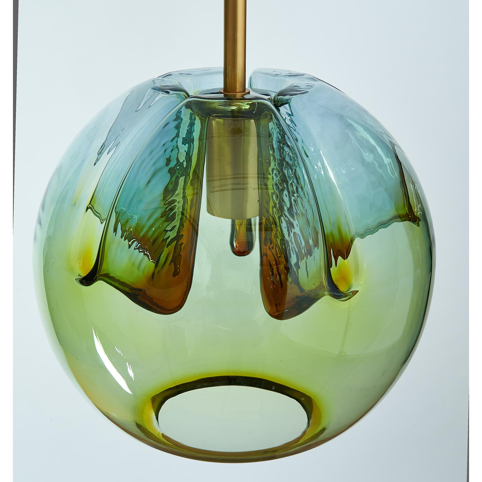Set of Two Blown Colored Glass Pendant Lanterns, Italy, 1970s In Good Condition In New York, NY