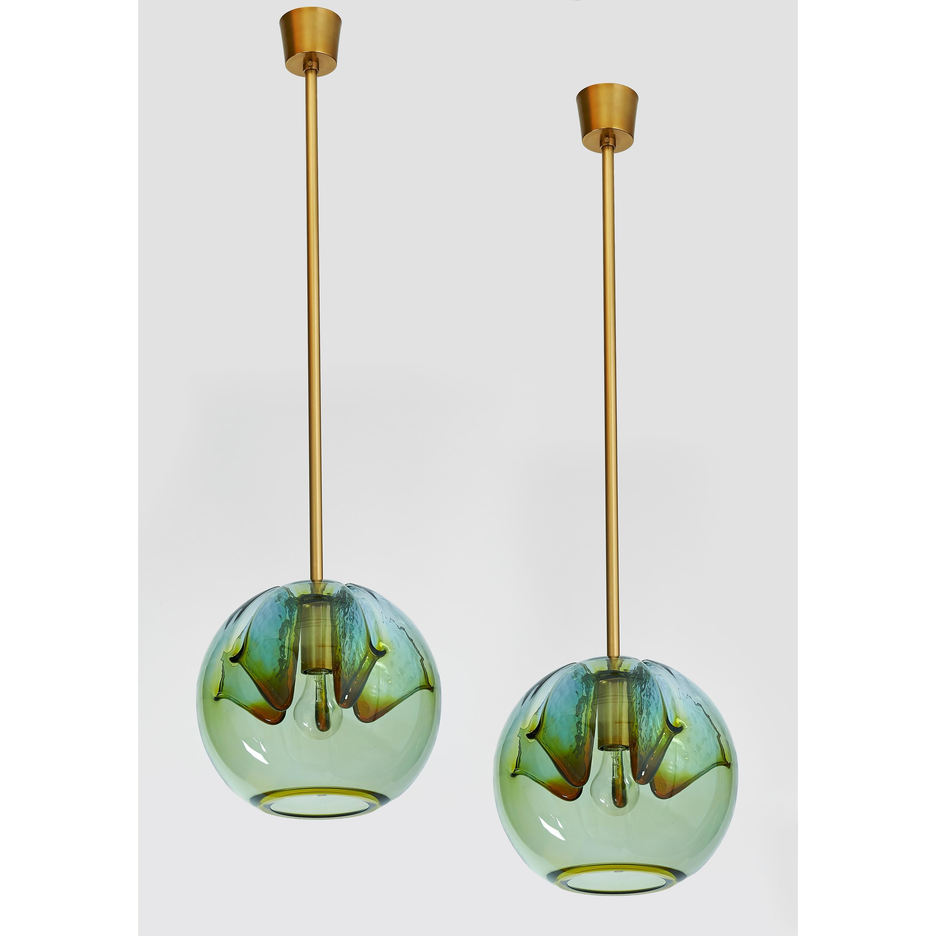 Late 20th Century Set of Two Blown Colored Glass Pendant Lanterns, Italy, 1970s
