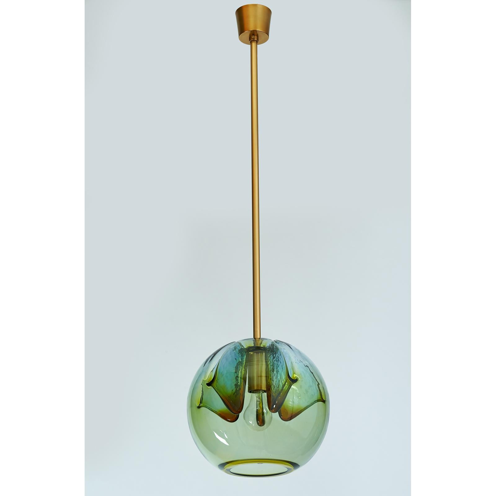 Blown Glass Set of Two Blown Colored Glass Pendant Lanterns, Italy, 1970s