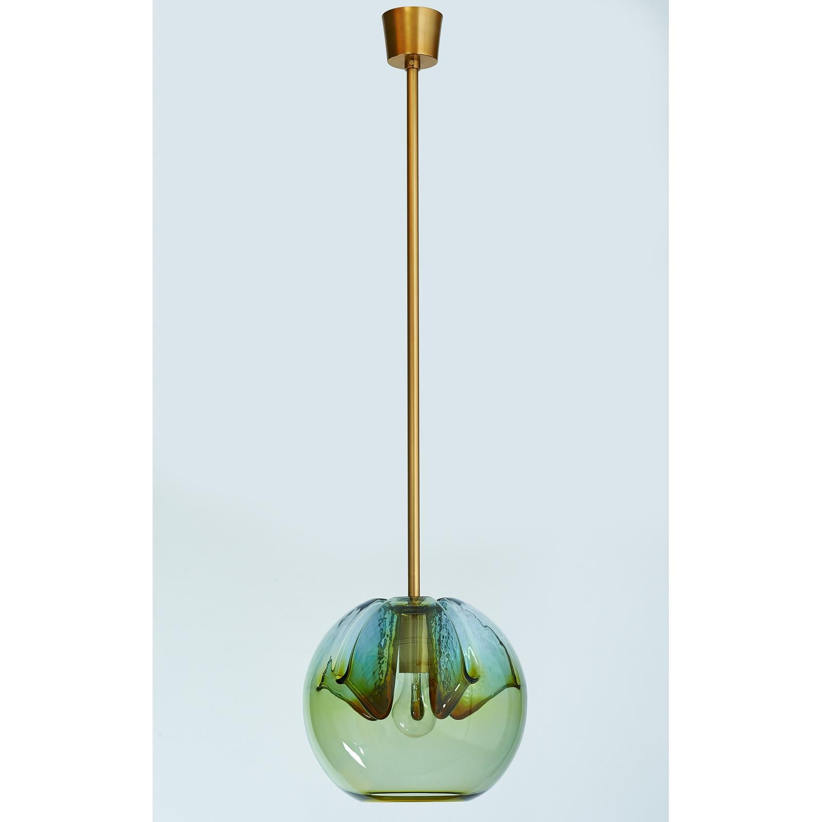 Set of Two Blown Colored Glass Pendant Lanterns, Italy, 1970s 1