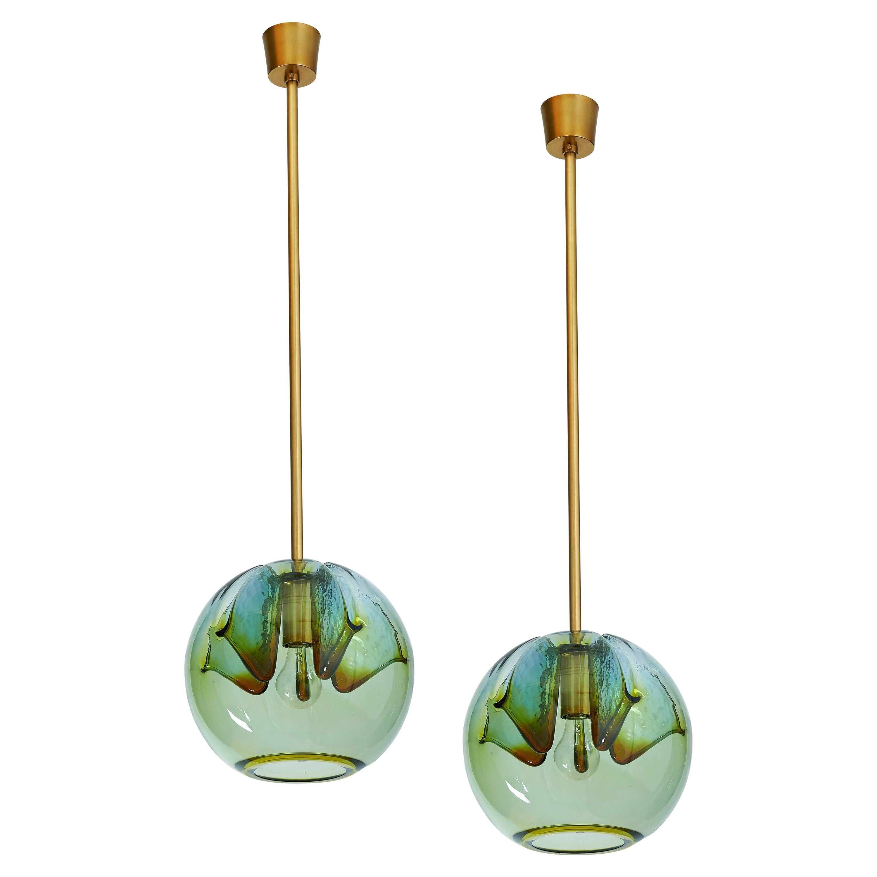 Set of Two Blown Colored Glass Pendant Lanterns, Italy, 1970s