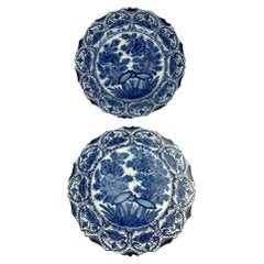 Set of Two Blue and White Delft Chargers Hand Painted at The Axe Holland C-1770