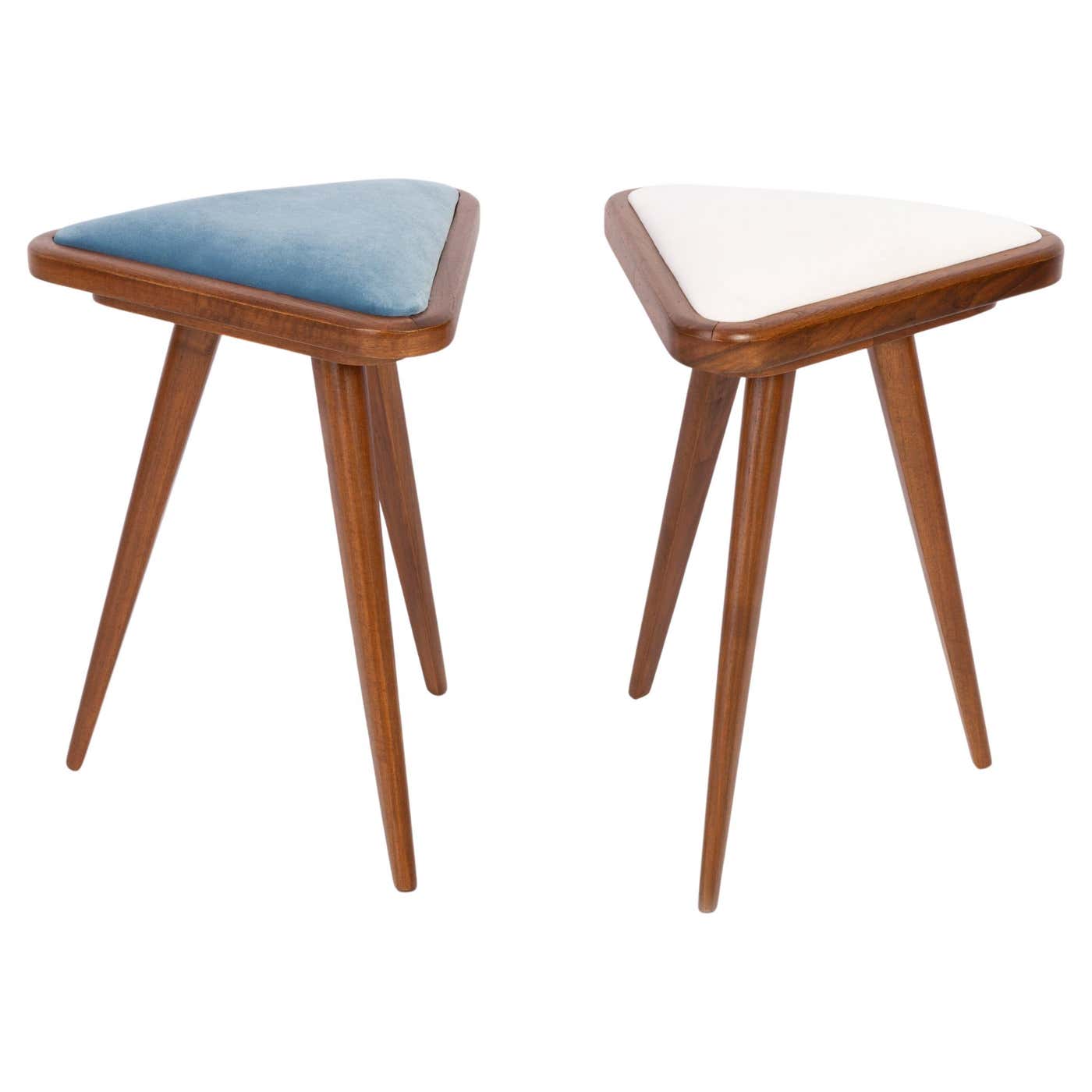 Set of Two Blue and White Velvet 20th Century Triangle Stools, Europe ...