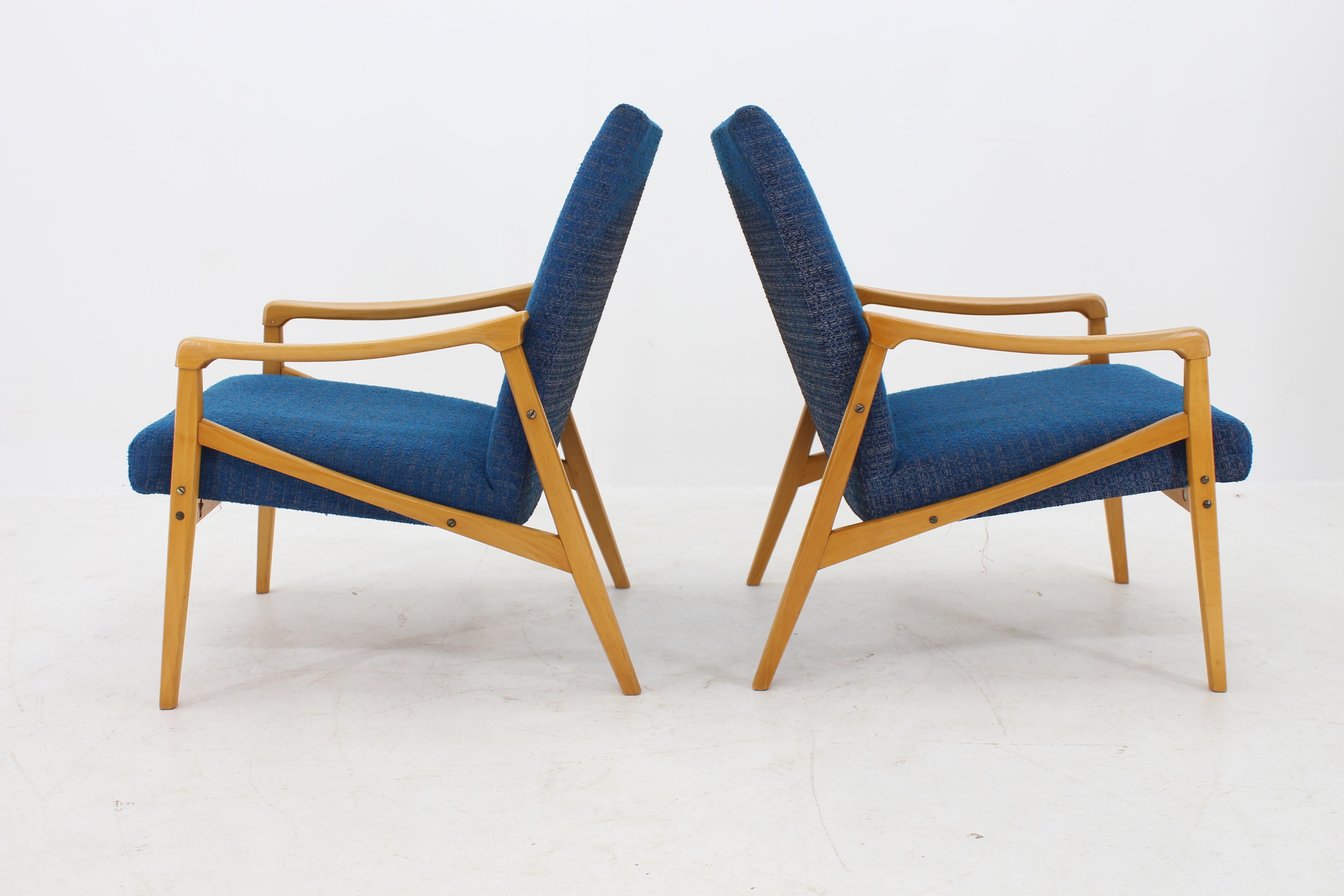 Czech Set of Two Blue Armchairs, 1960s