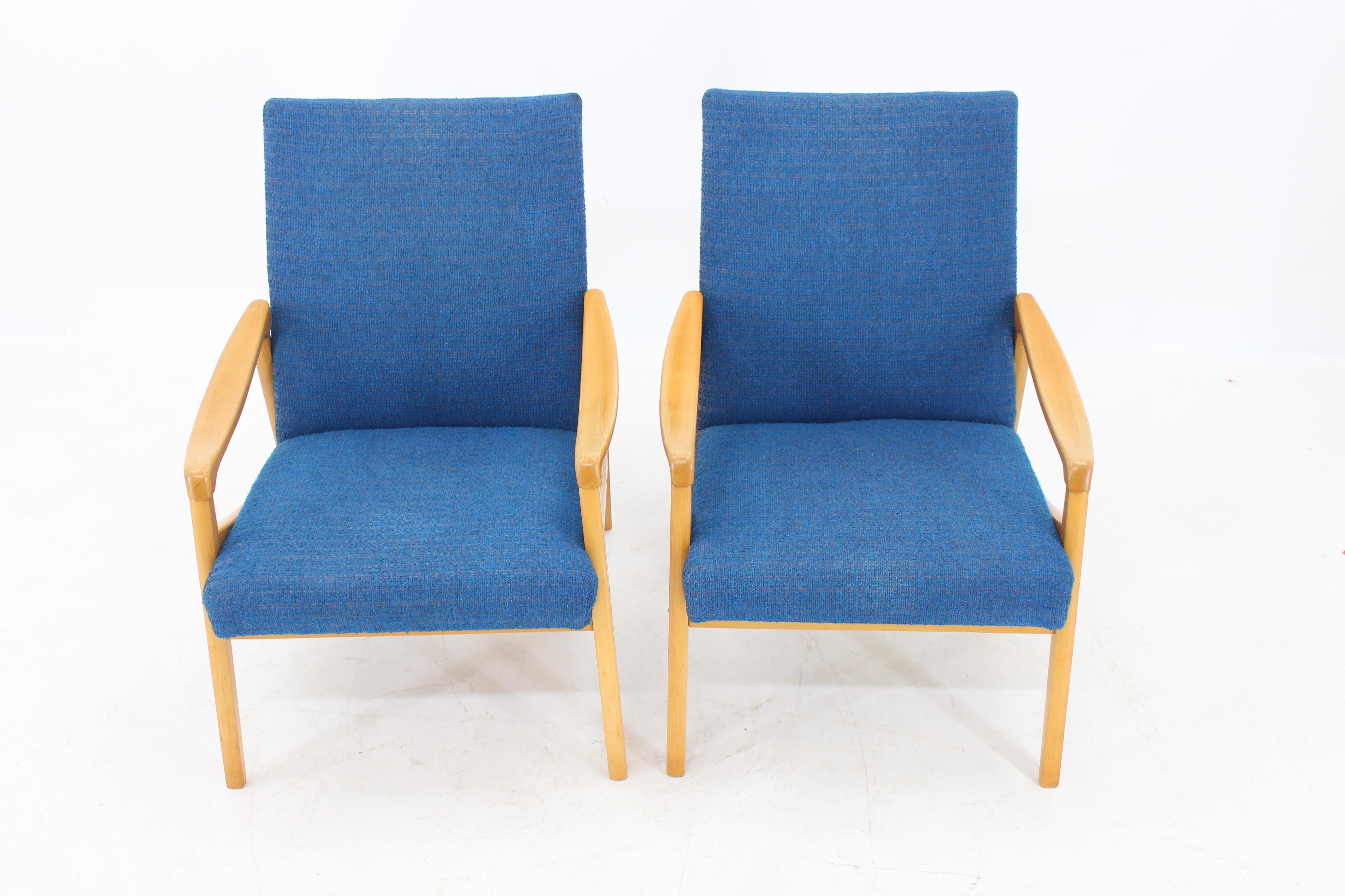Fabric Set of Two Blue Armchairs, 1960s