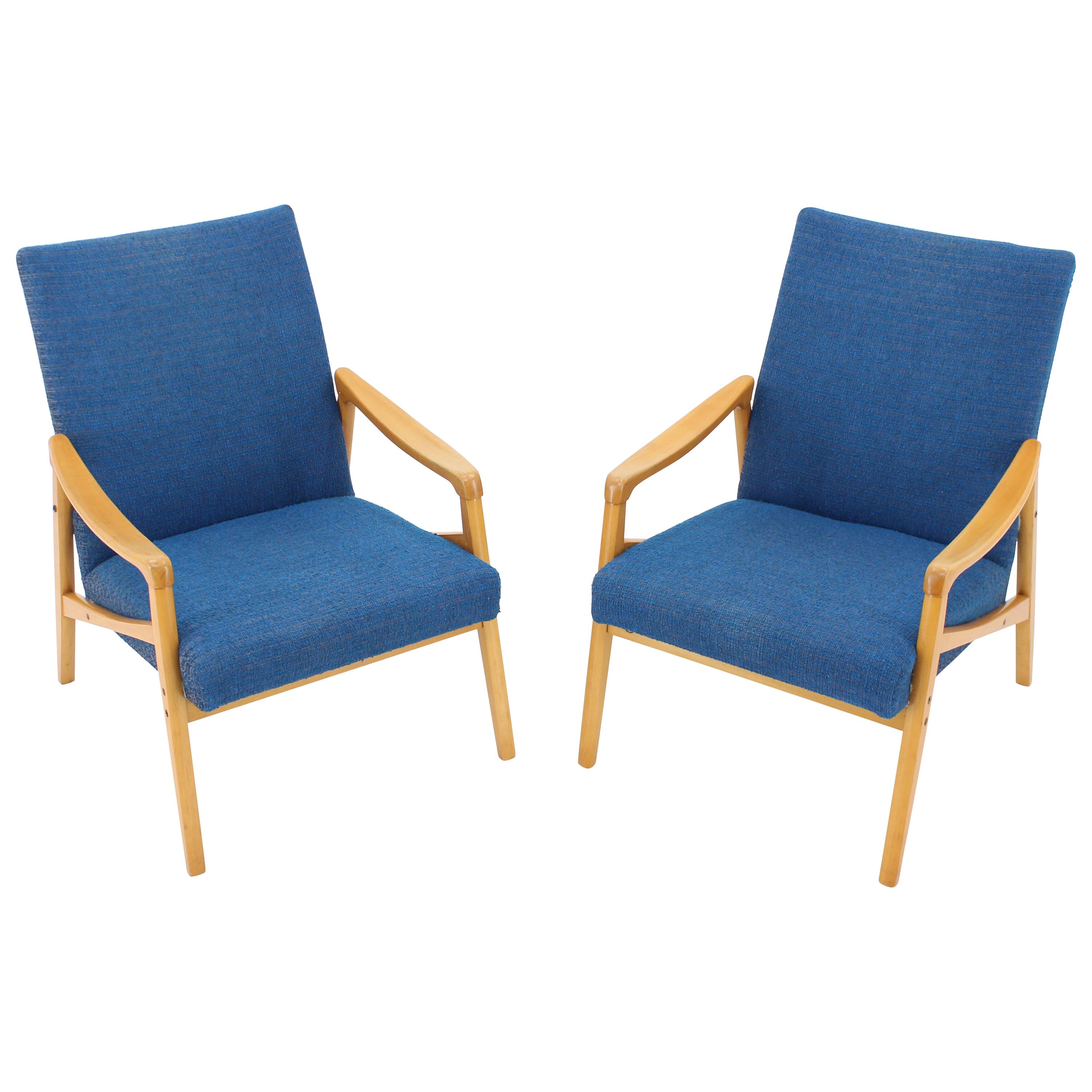 Set of Two Blue Armchairs, 1960s