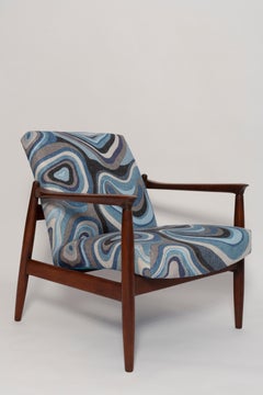 Set of Two Blue Linen Mid Century GFM 64 Armchairs, Edmund Homa, Europe, 1960s