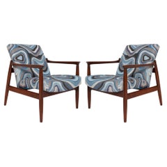 Used Set of Two Blue Linen Mid Century GFM 64 Armchairs, Edmund Homa, Europe, 1960s