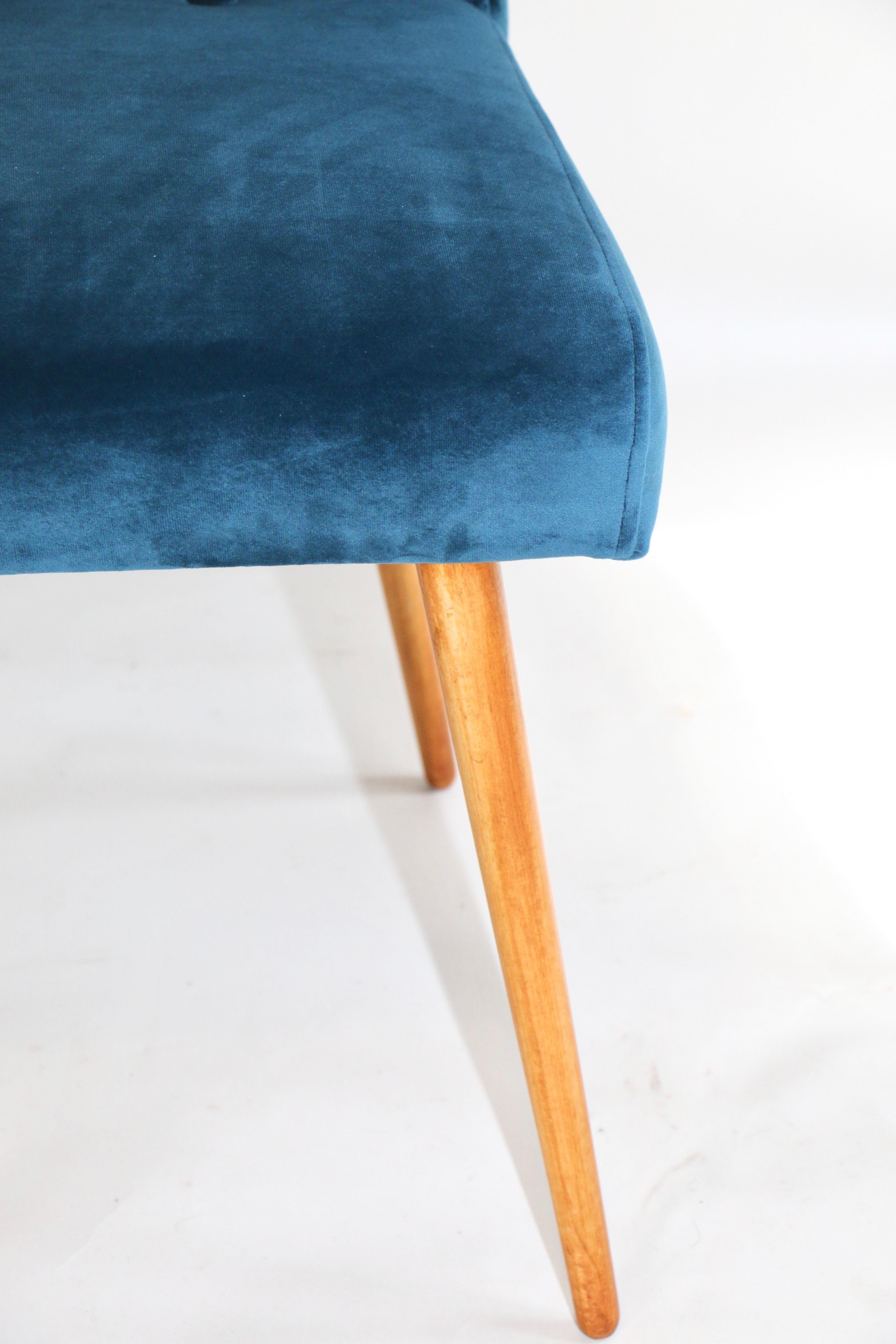 Woodwork Set of Two Blue Marine Chairs in Velvet For Sale
