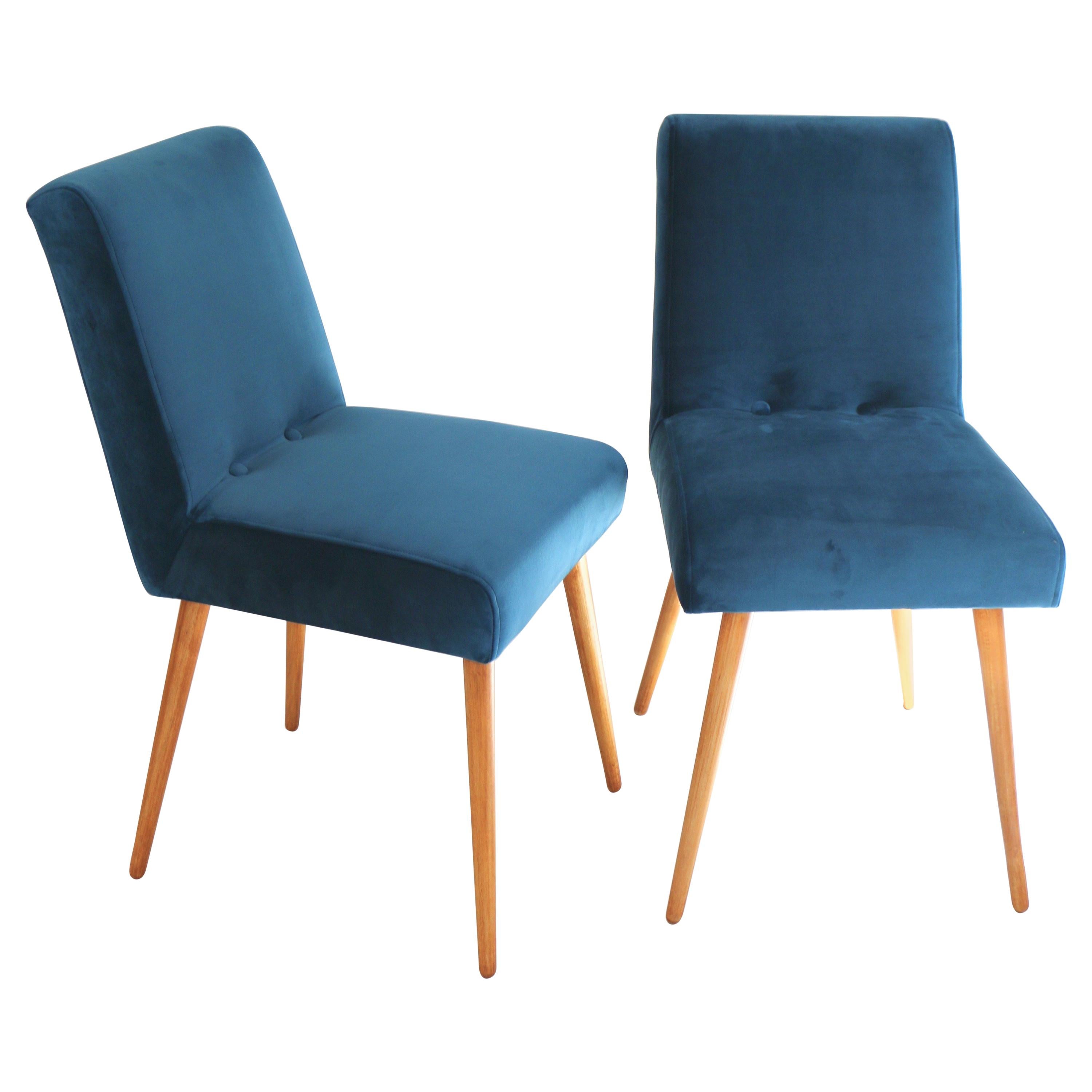 Set of Two Blue Marine Chairs in Velvet For Sale