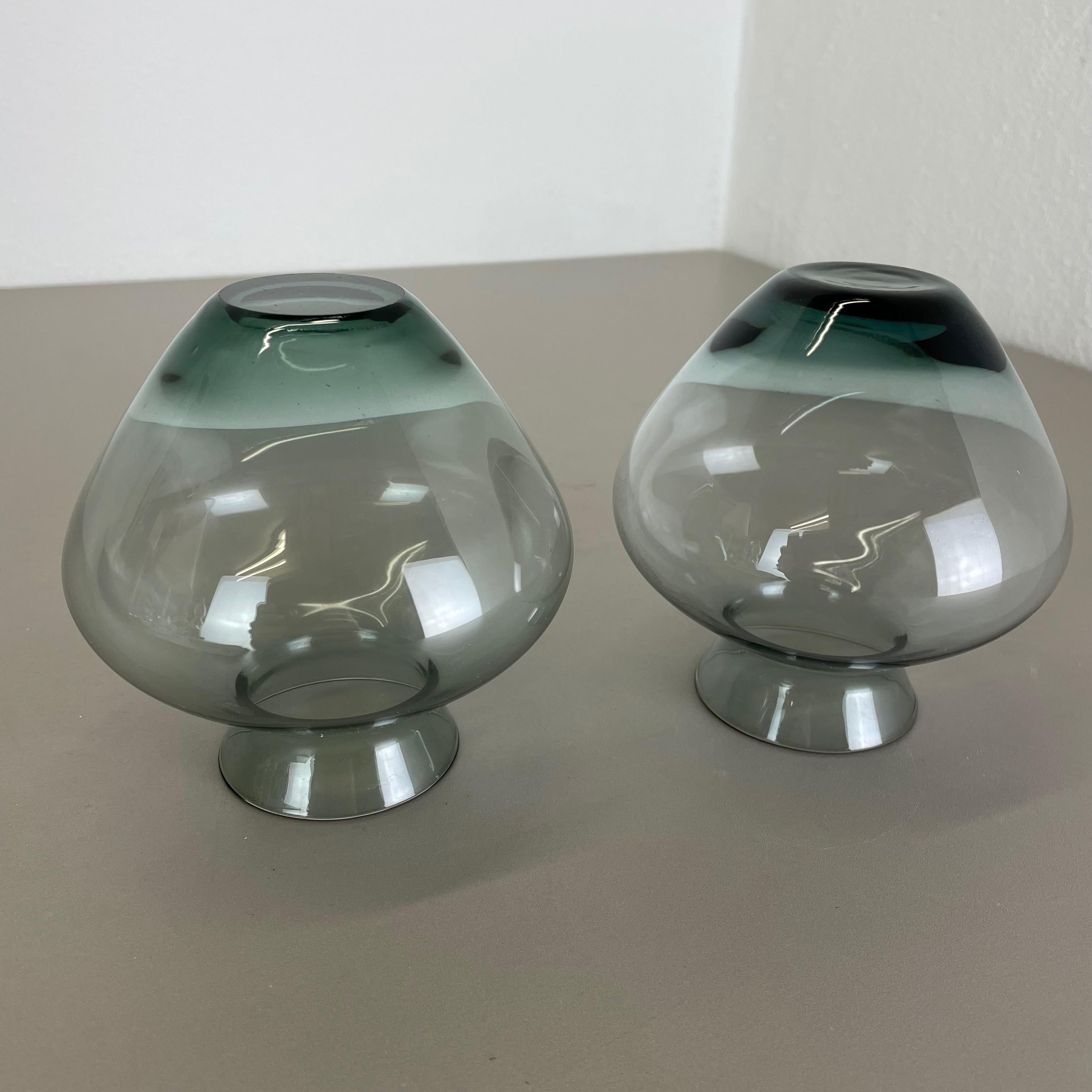 Set of Two Blue Tone Heart Vases Turmaline by Wilhelm Wagenfeld for WMF, 1960s For Sale 8
