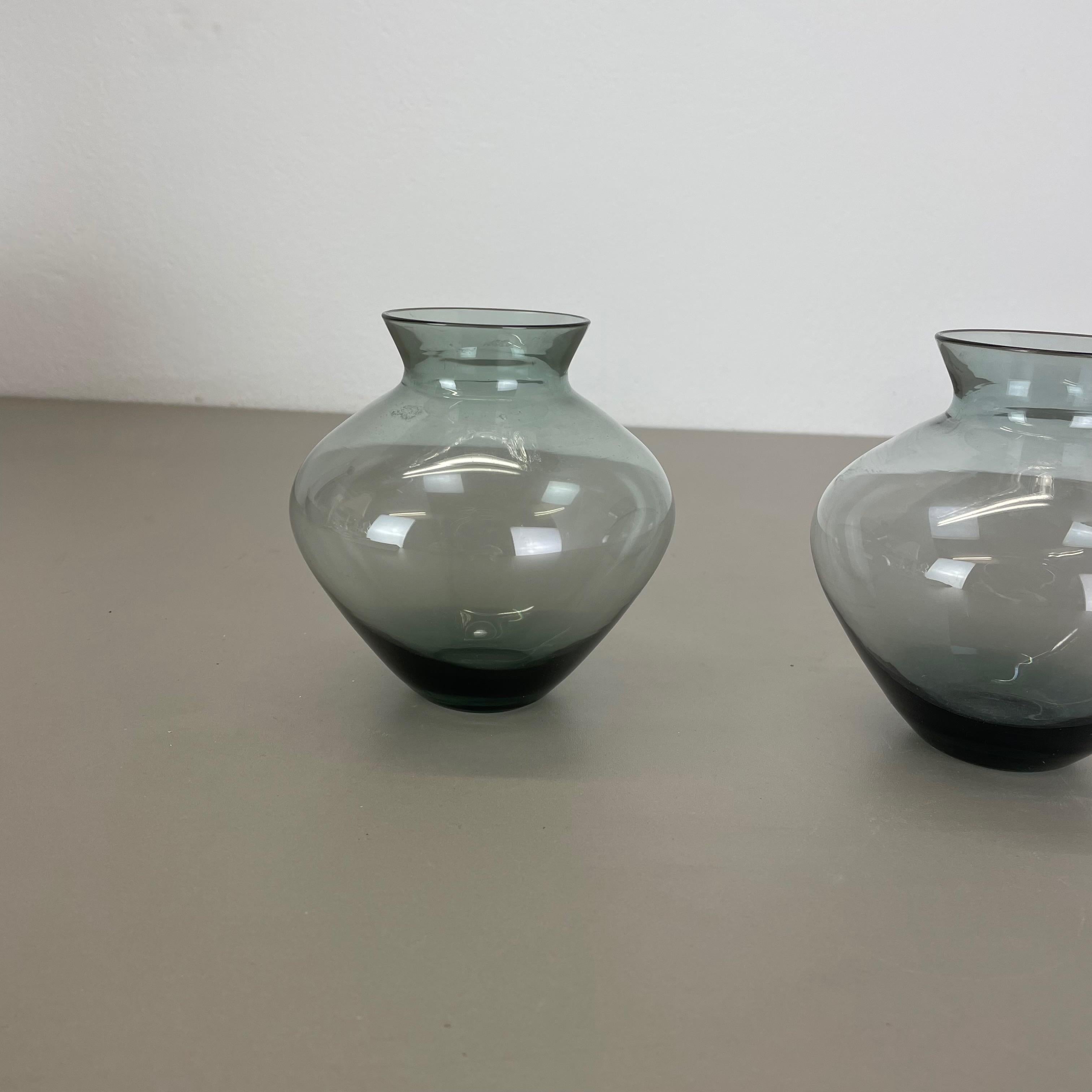 Mid-20th Century Set of Two Blue Tone Heart Vases Turmaline by Wilhelm Wagenfeld for WMF, 1960s For Sale