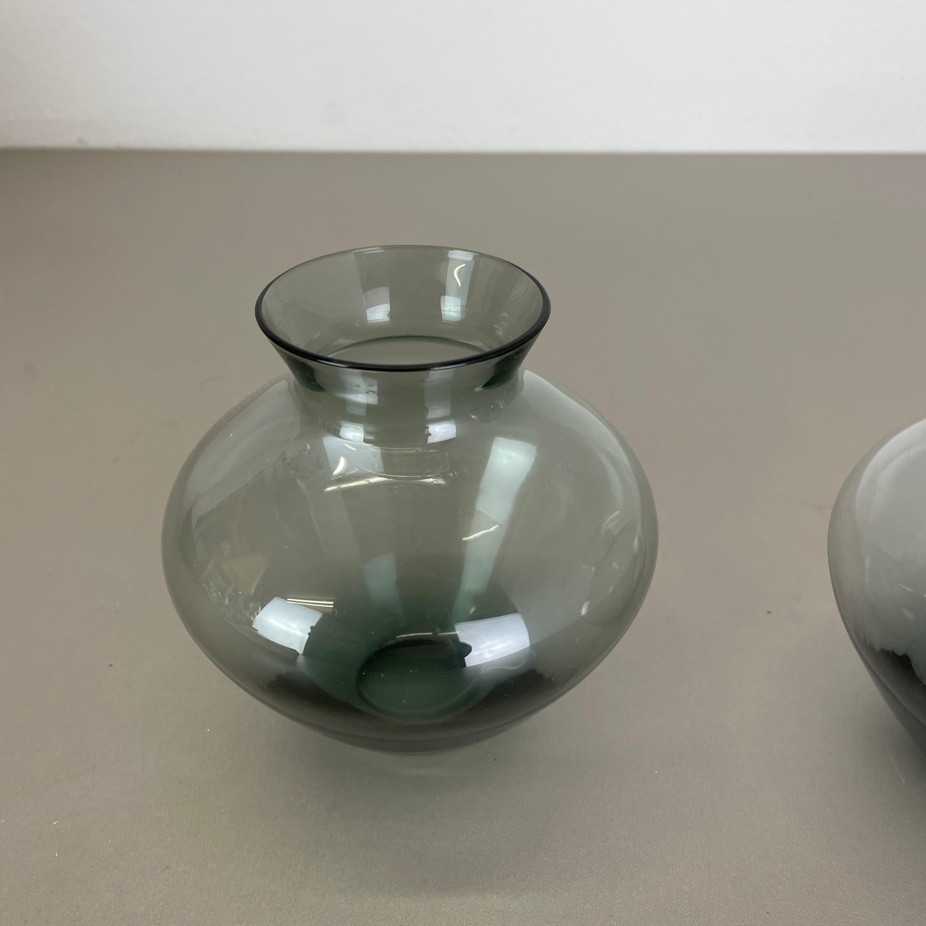 Glass Set of Two Blue Tone Heart Vases Turmaline by Wilhelm Wagenfeld for WMF, 1960s For Sale