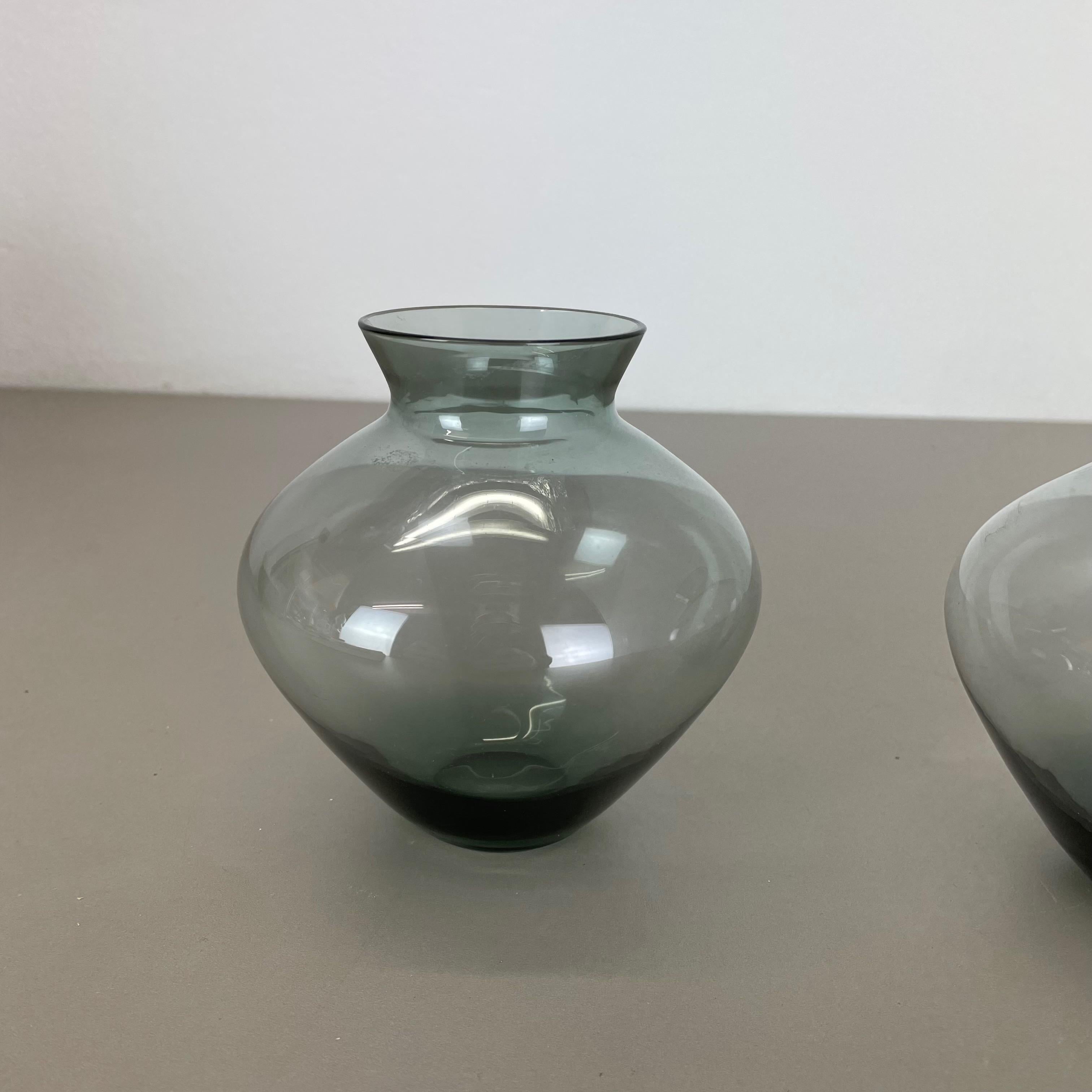 Set of Two Blue Tone Heart Vases Turmaline by Wilhelm Wagenfeld for WMF, 1960s For Sale 1