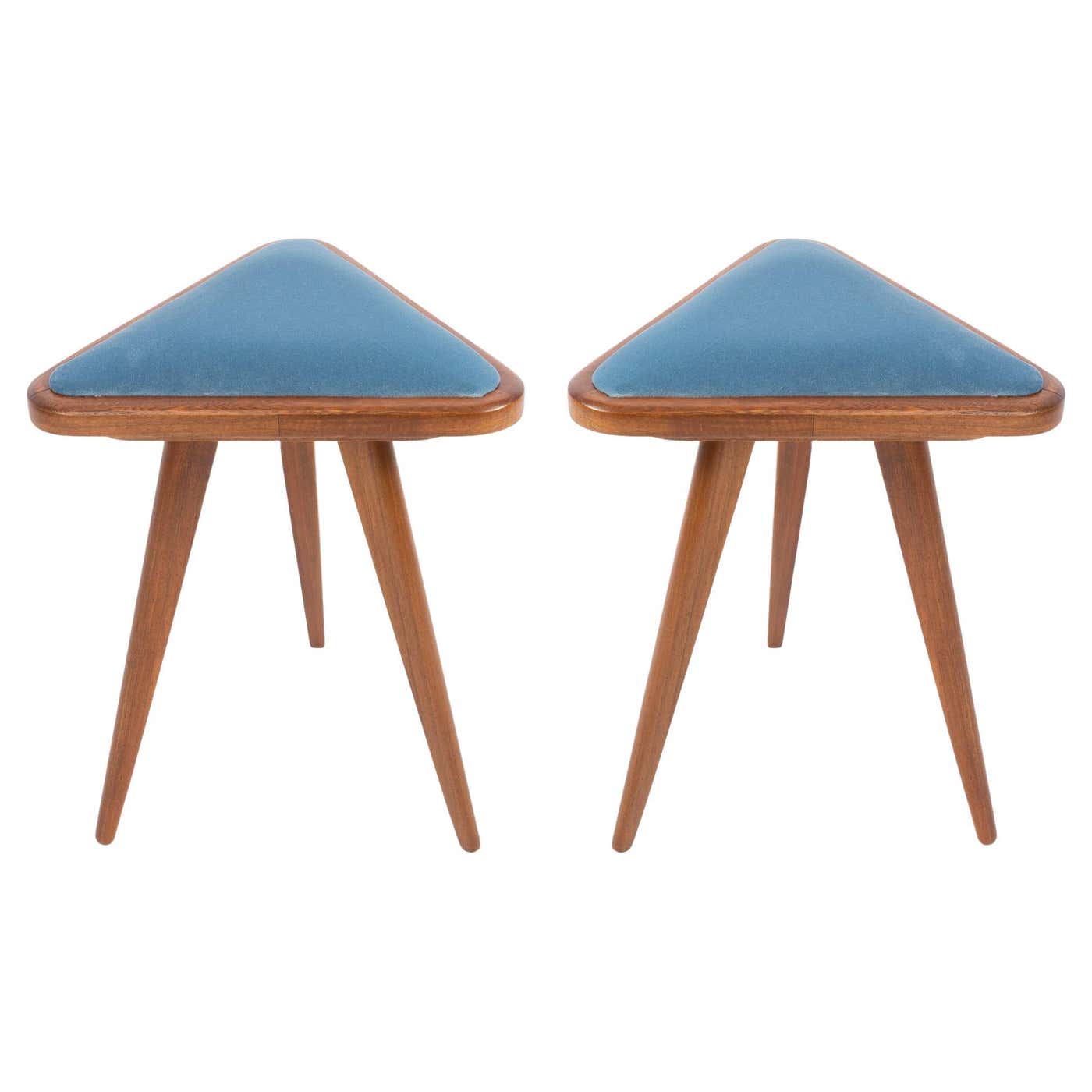 Set of Two Blue Velvet 20th Century Triangle Stools, Europe, 1960s For ...