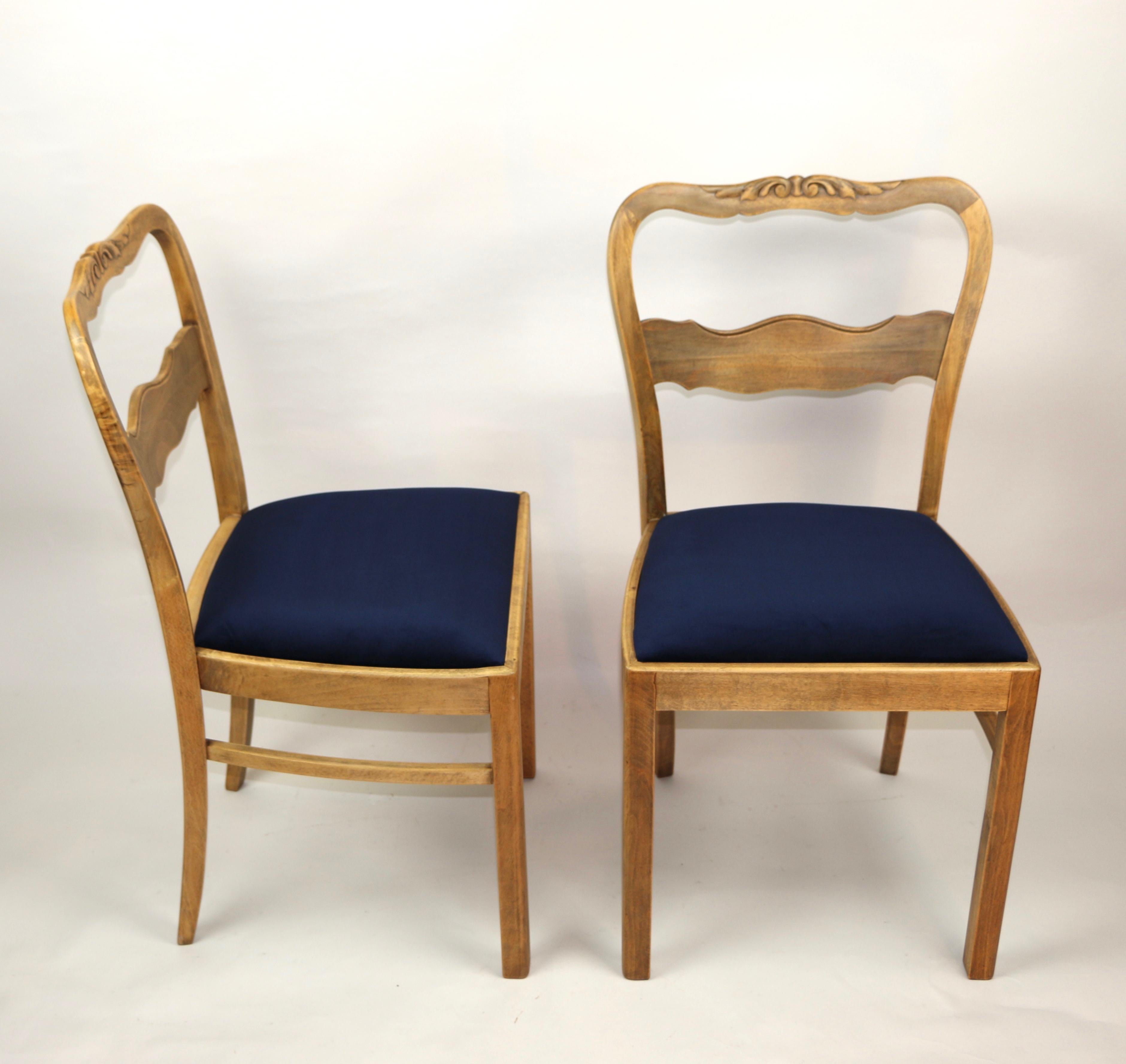 German Set of Two Blue Velvet Chairs from 1960s For Sale