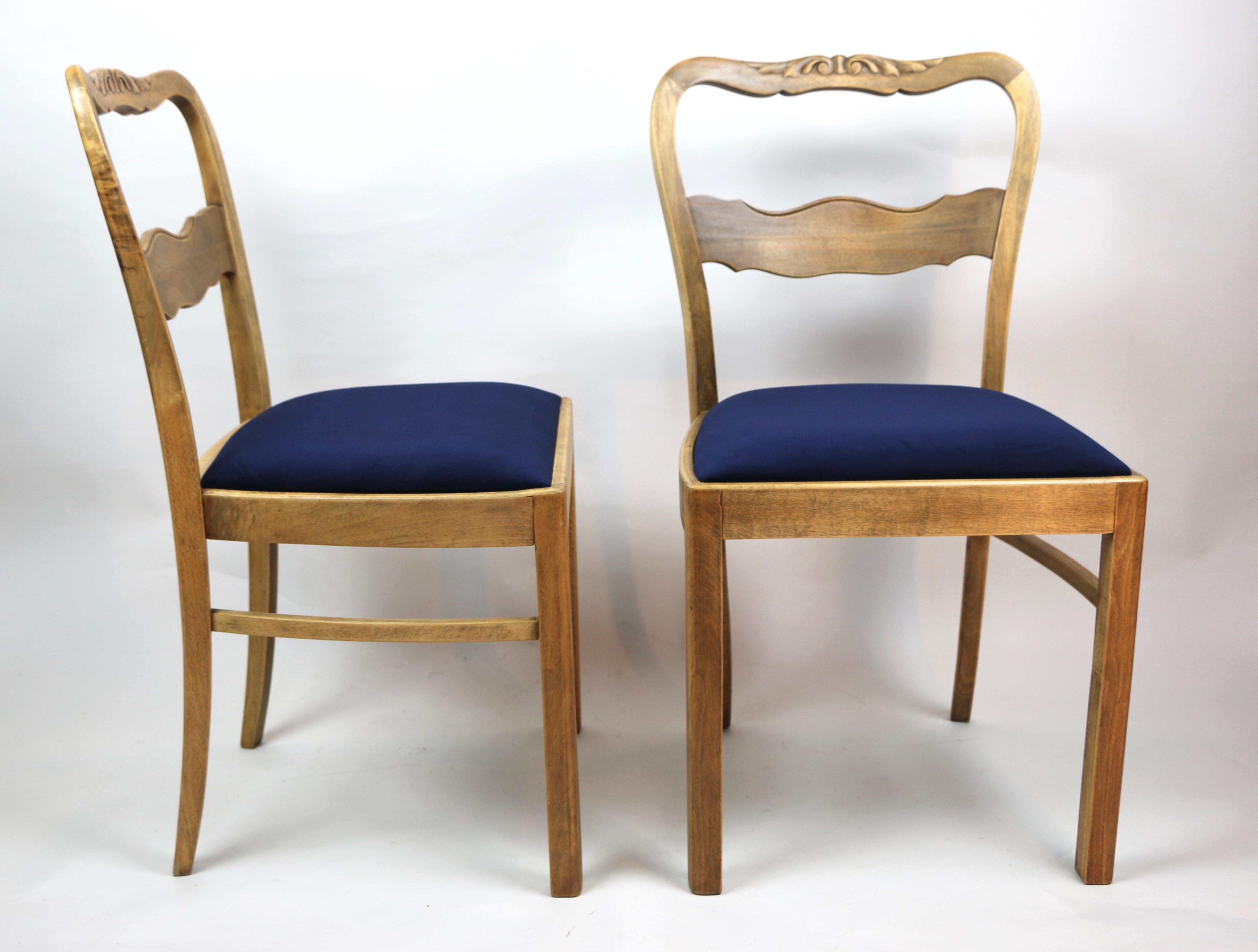 Woodwork Set of Two Blue Velvet Chairs from 1960s For Sale