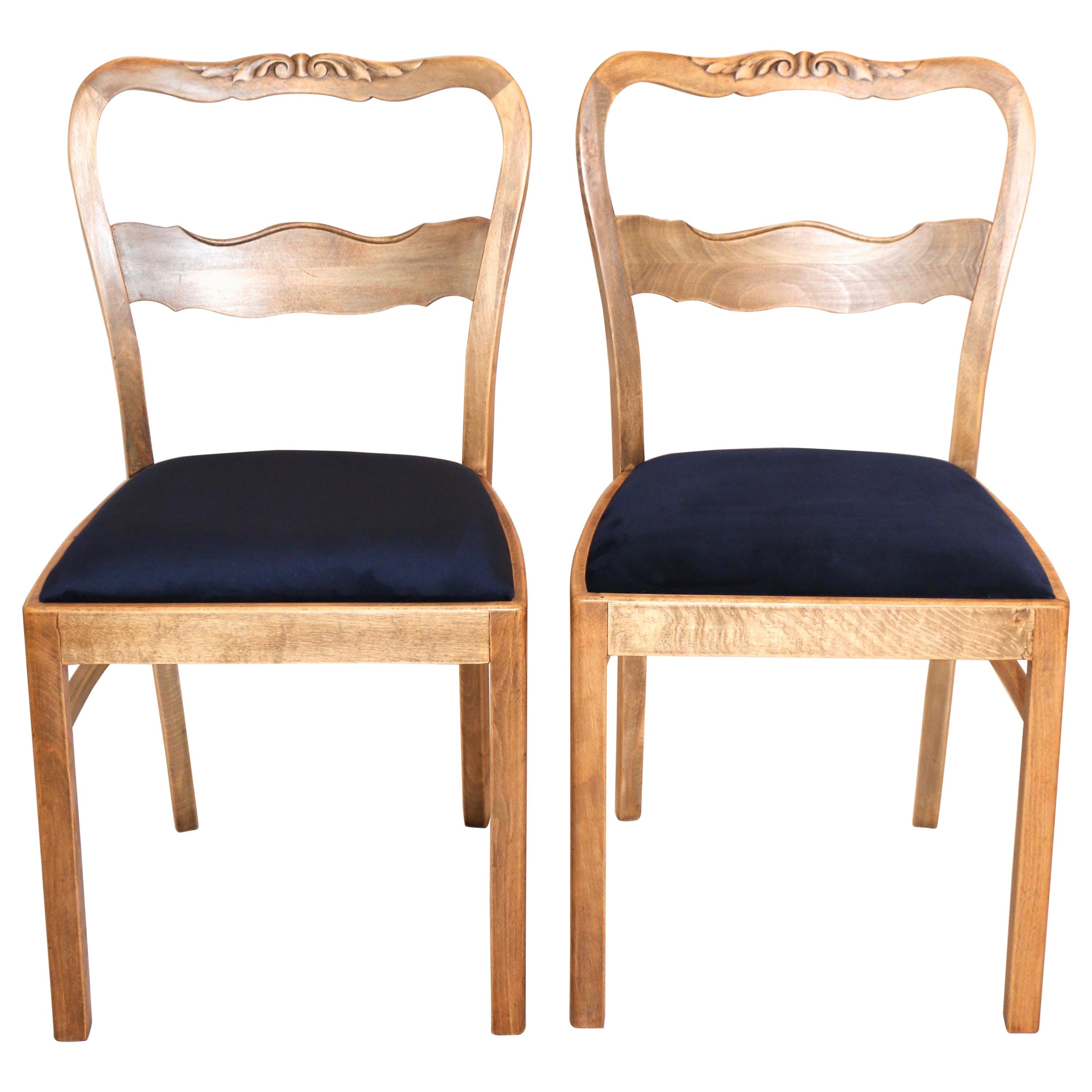 Set of Two Blue Velvet Chairs from 1960s For Sale