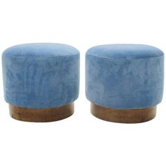 Set of Two Blue Velvet Ottoman, 1940s Set of Two Blue Velvet Ottoman, 1940s