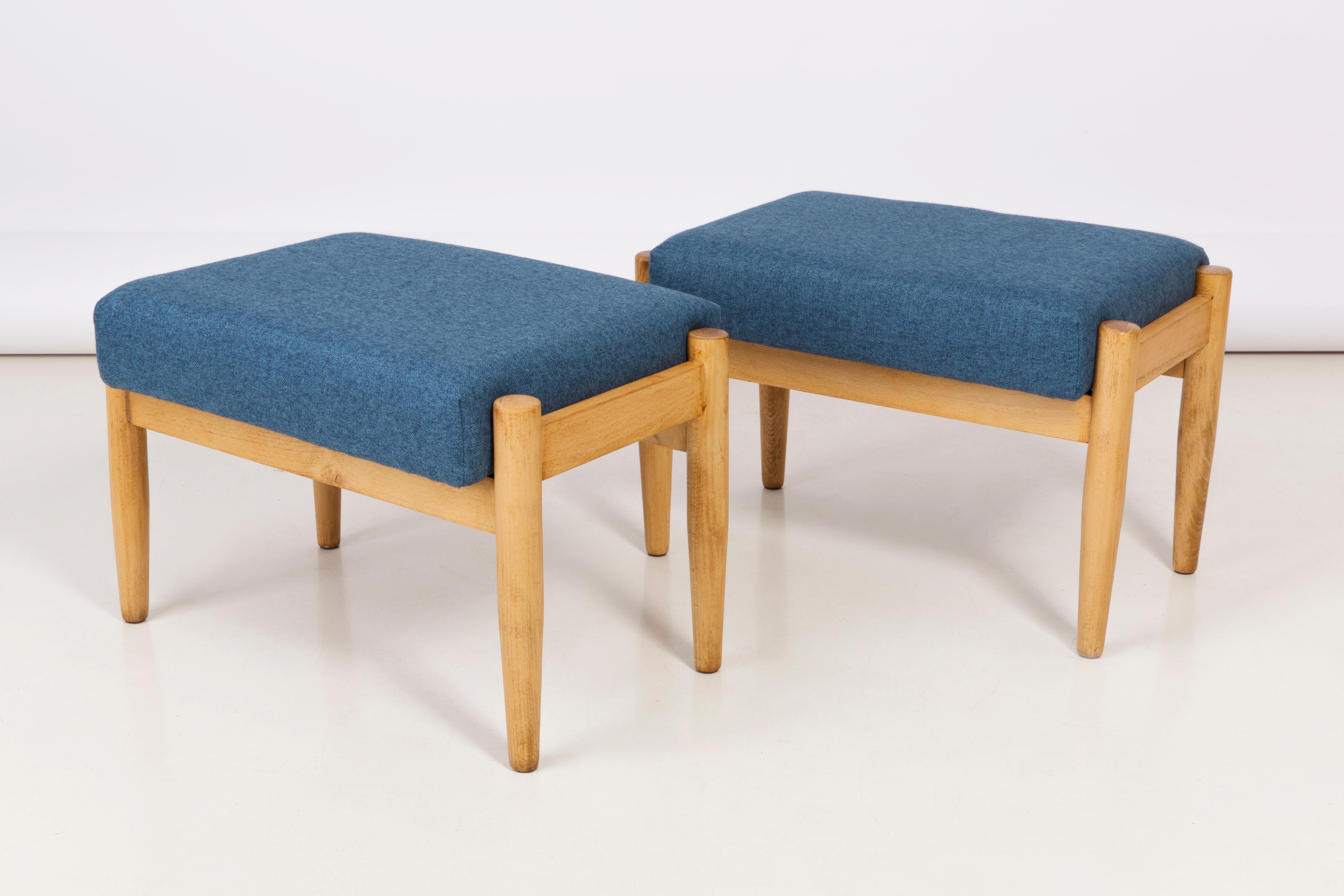 Fabric Set of Two Blue Vintage Stools, Edmund Homa, 1960s For Sale