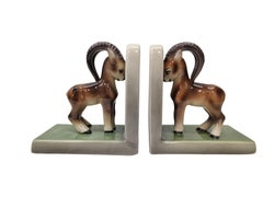 Set of two bookends, Capricorn, Art Deco 1930s ceramic manufactury Steffl Vienna