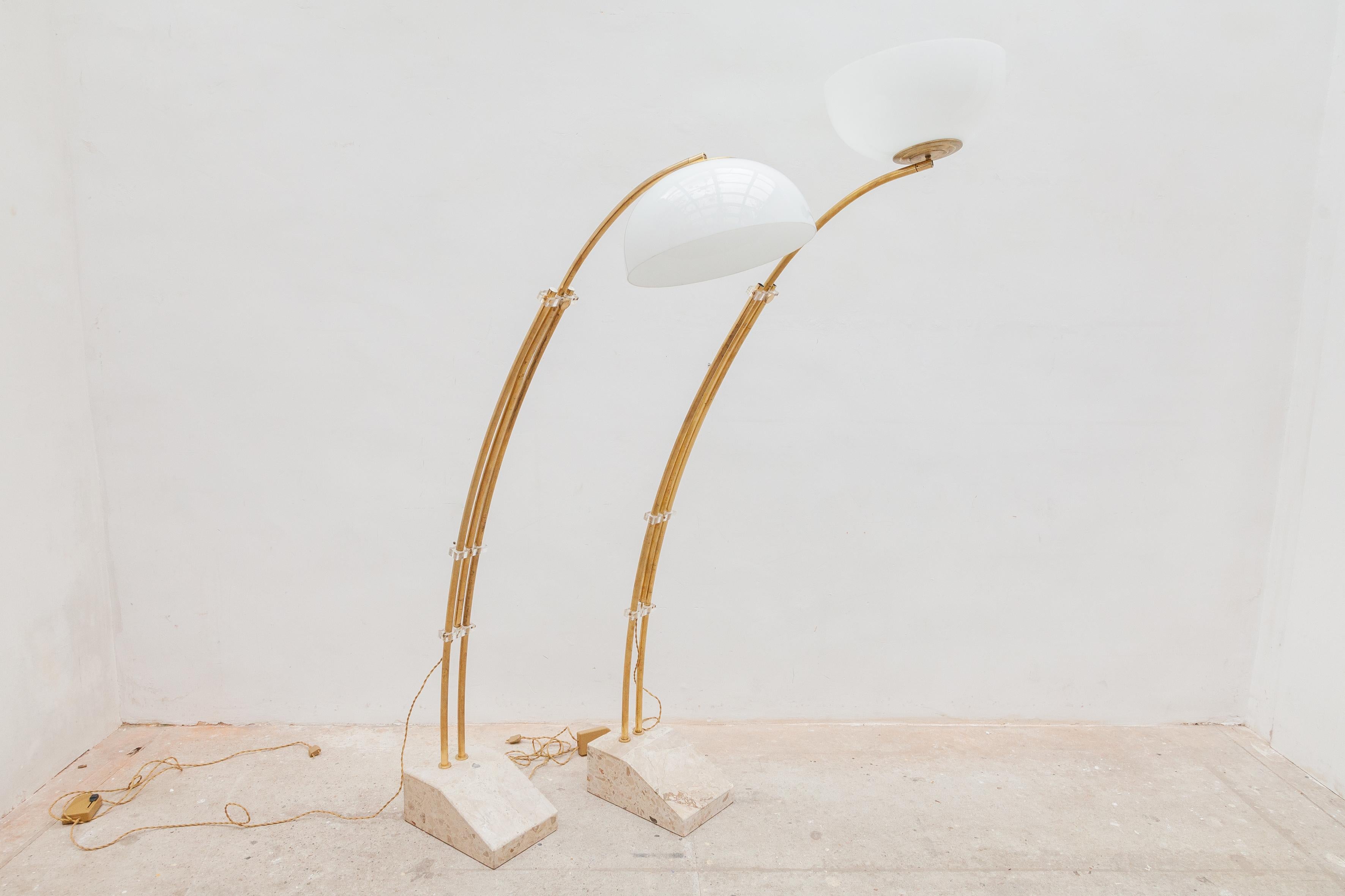Set of Two Brass Adjustable Arc Floor Lamps with Marble Base, Italy 1970s  For Sale at 1stDibs