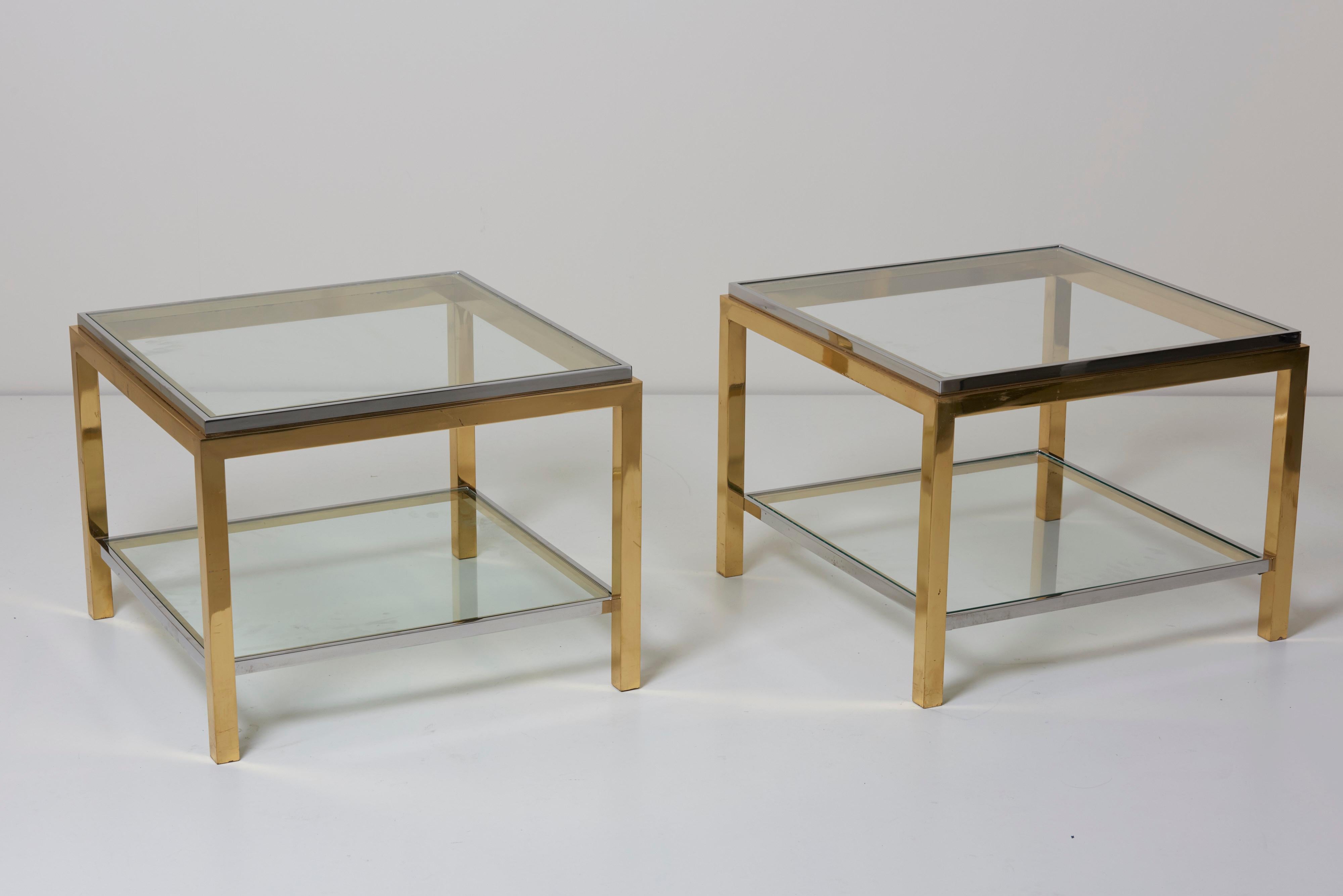 Set of Two Brass and Chrome Side or Coffee Tables by Maison Charles 4