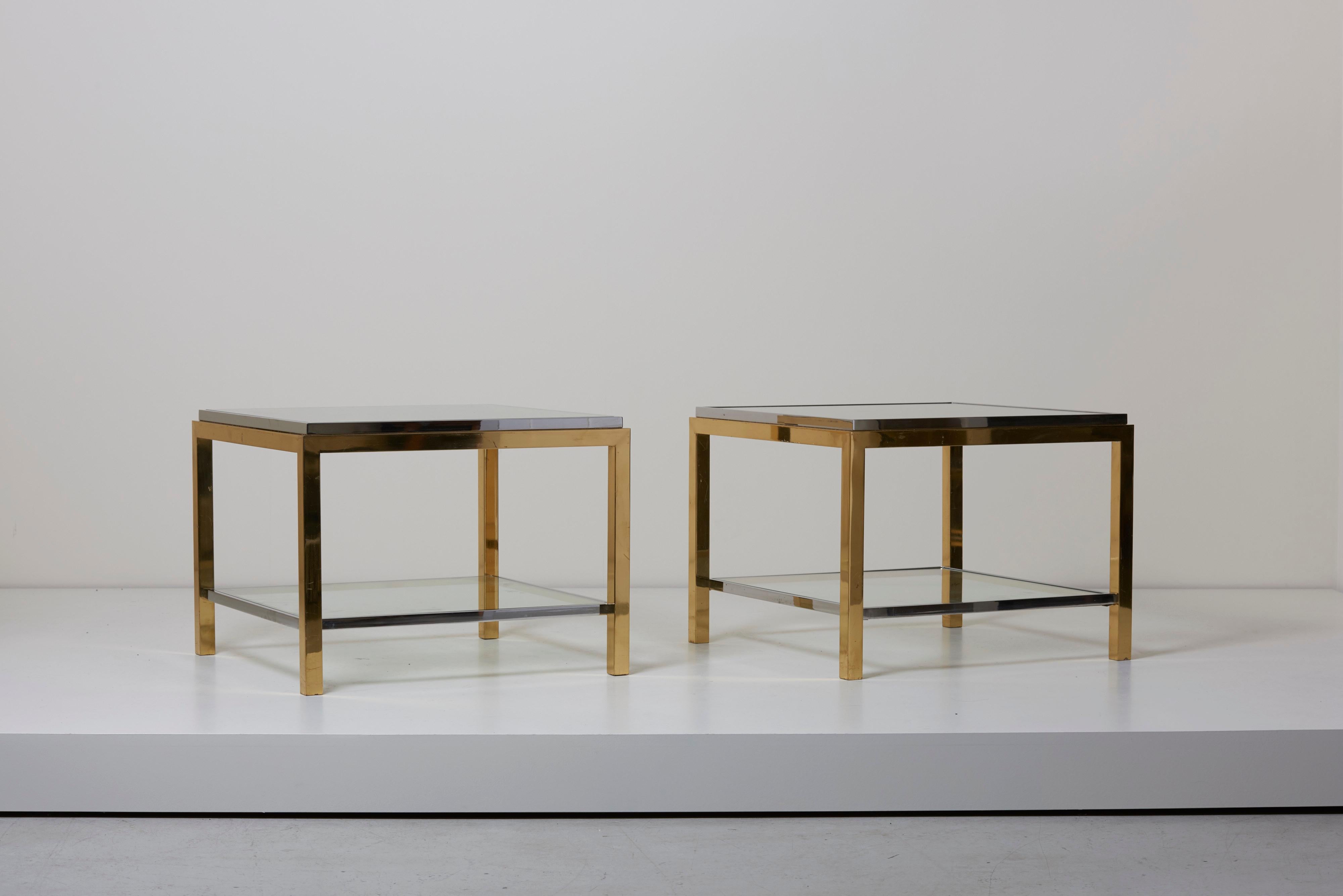 French Set of Two Brass and Chrome Side or Coffee Tables by Maison Charles