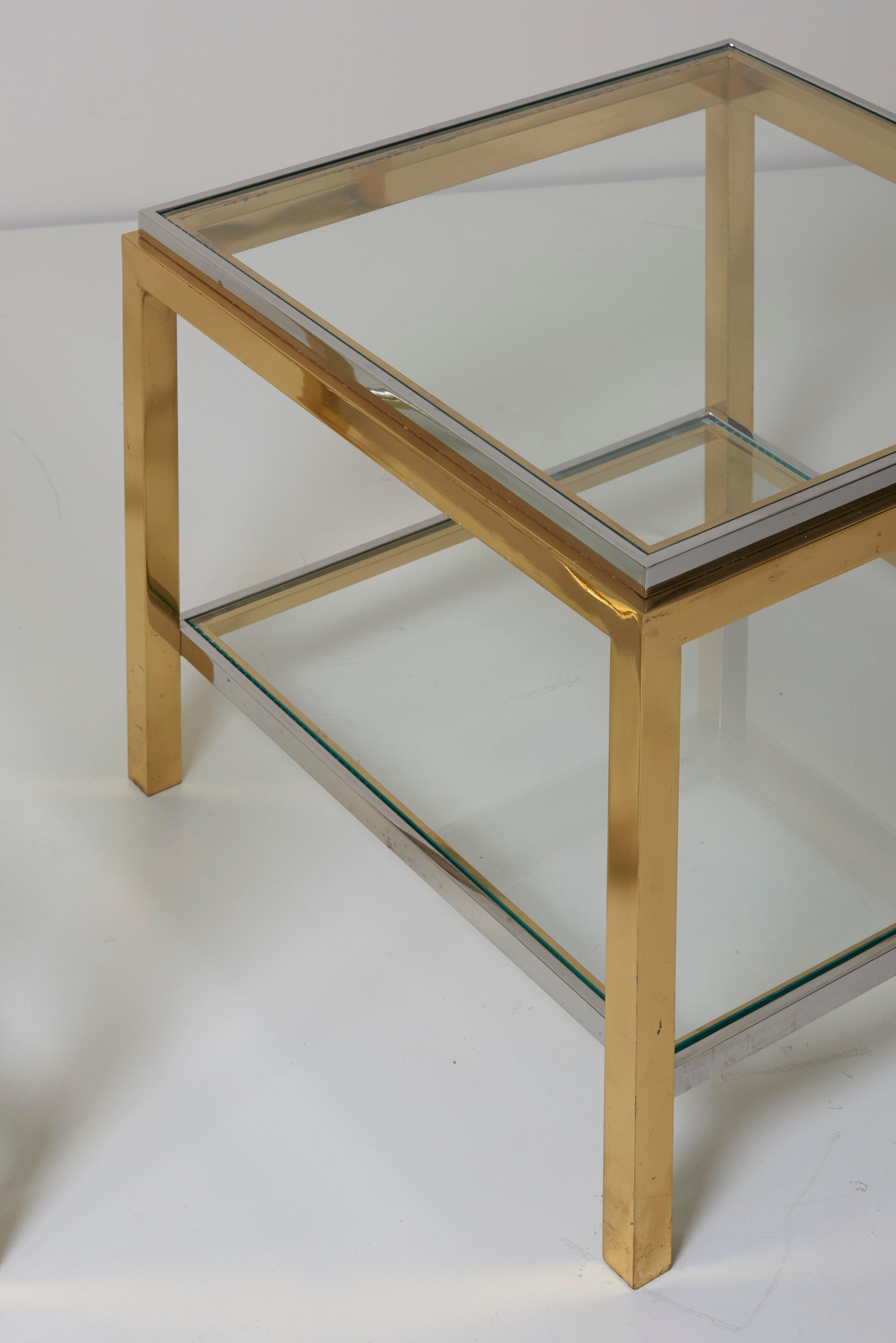 Set of Two Brass and Chrome Side or Coffee Tables by Maison Charles In Fair Condition In Berlin, BE