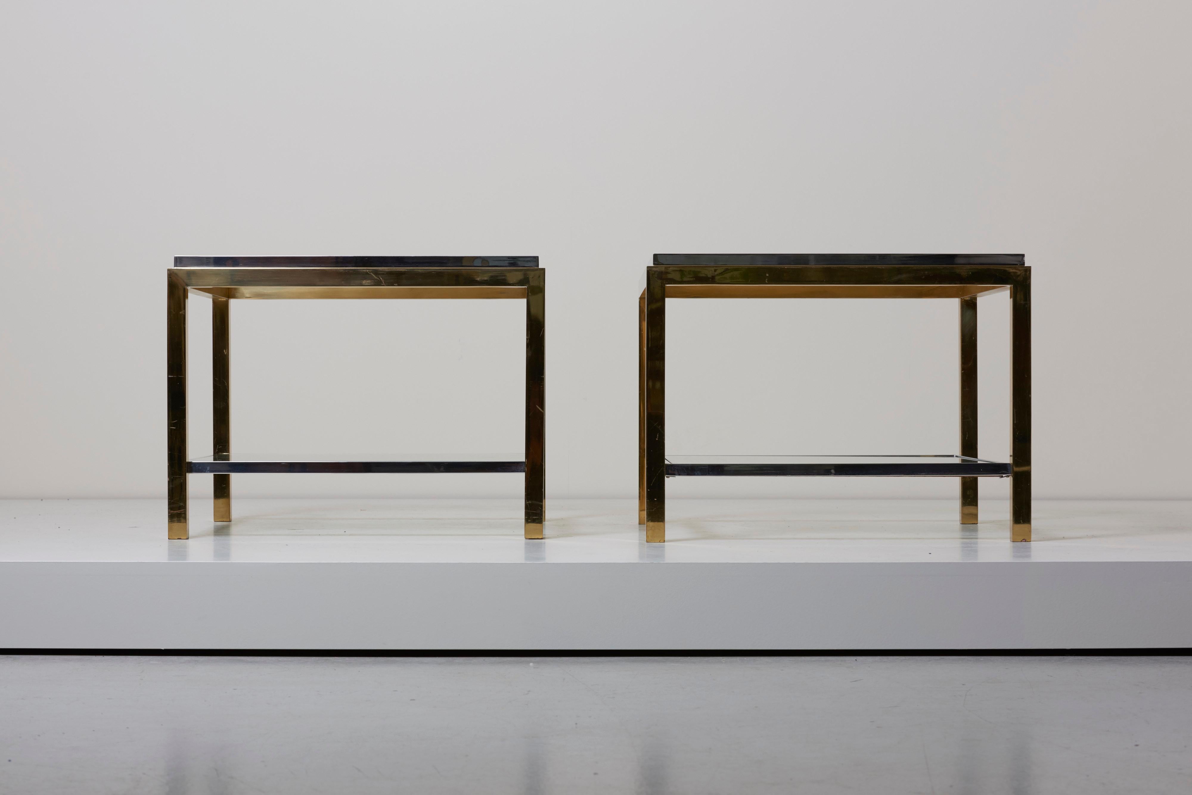 Set of Two Brass and Chrome Side or Coffee Tables by Maison Charles 1