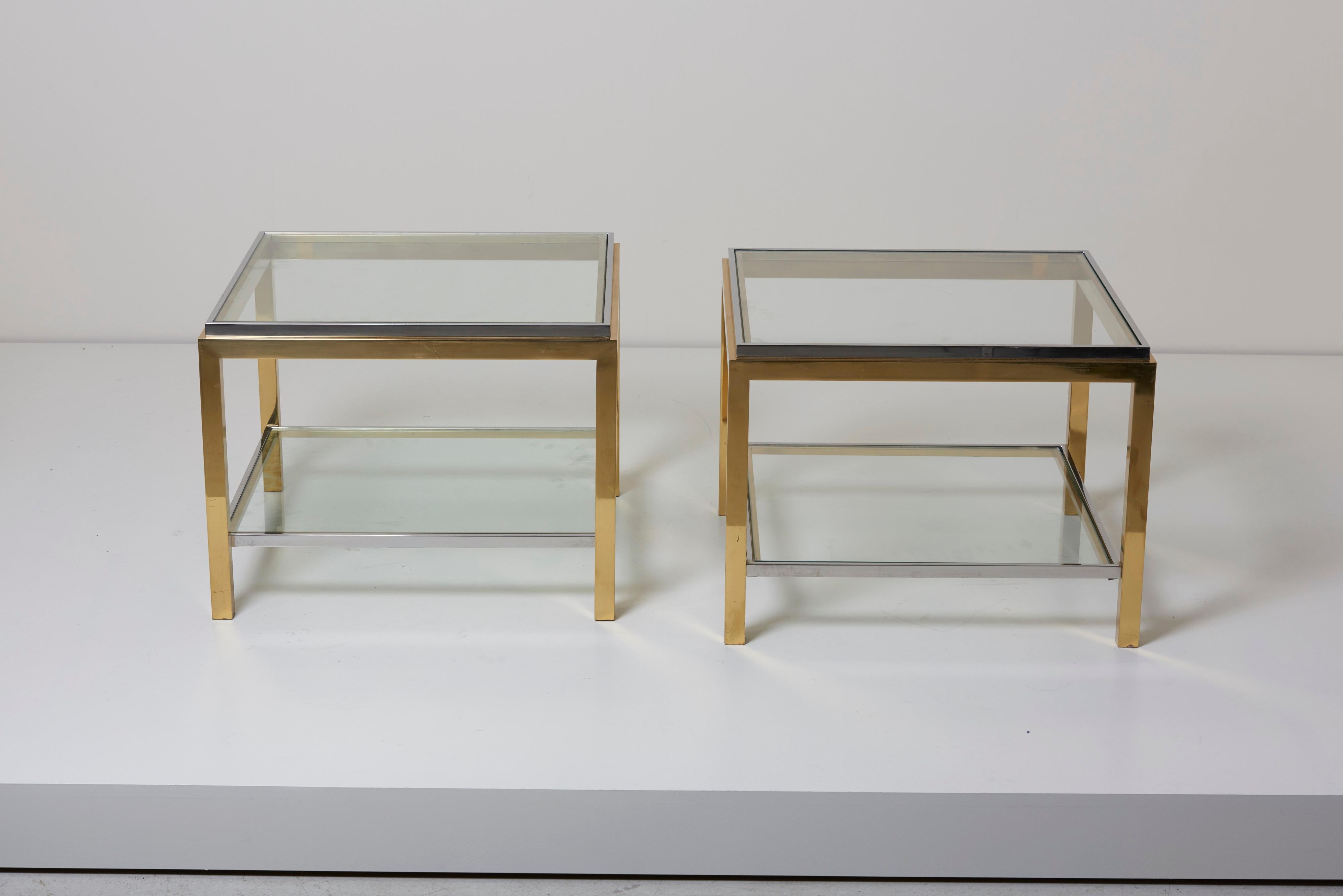 Set of Two Brass and Chrome Side or Coffee Tables by Maison Charles 2