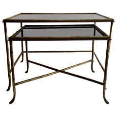 Set of Two Brass and Faux Bamboo Maison Baguès Nesting Table