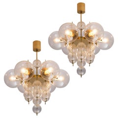 Set of Two Brass and Glass Chandeliers
