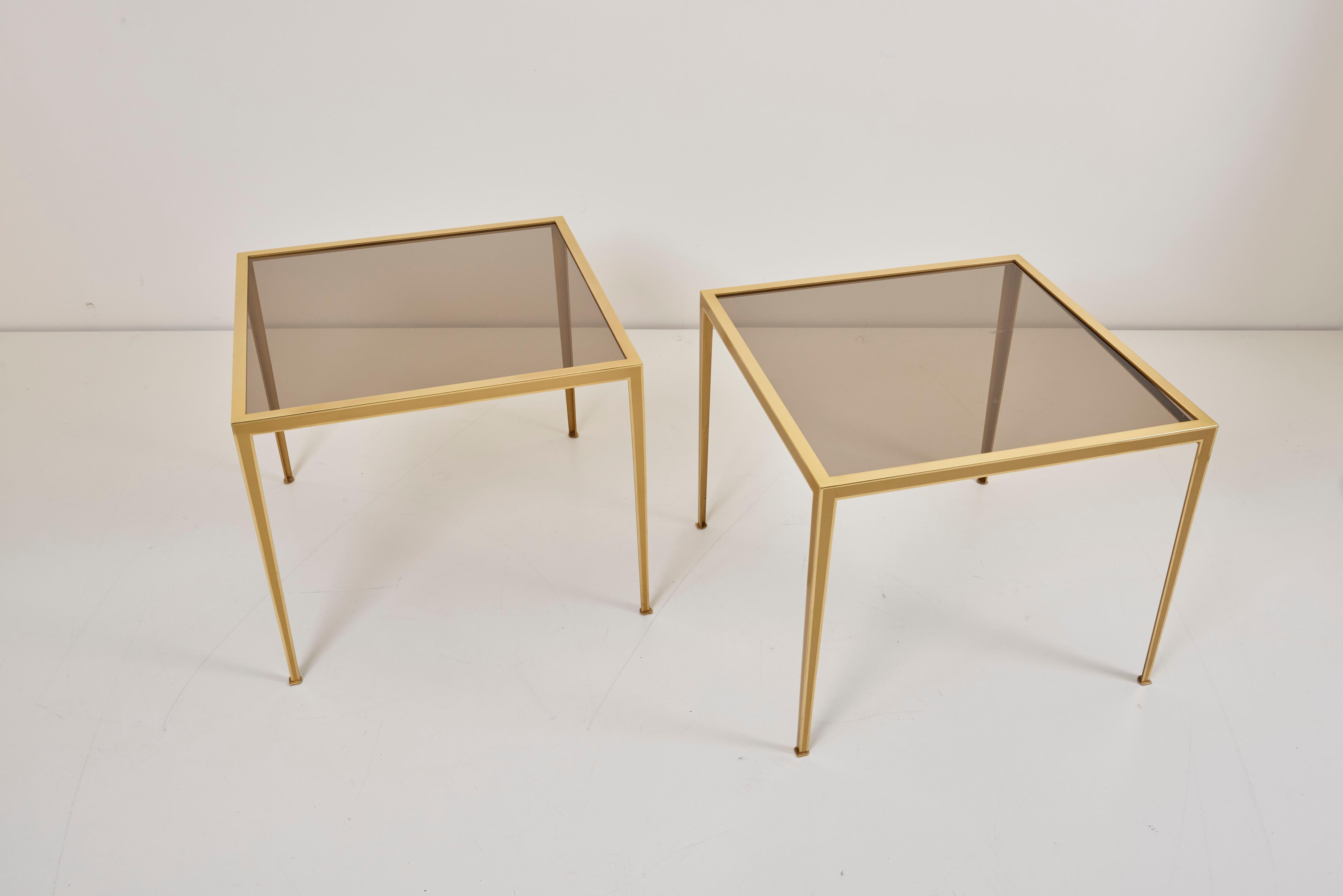 Mid-20th Century Set of Two Brass and Glass Nesting Tables by Münchner Werkstätten