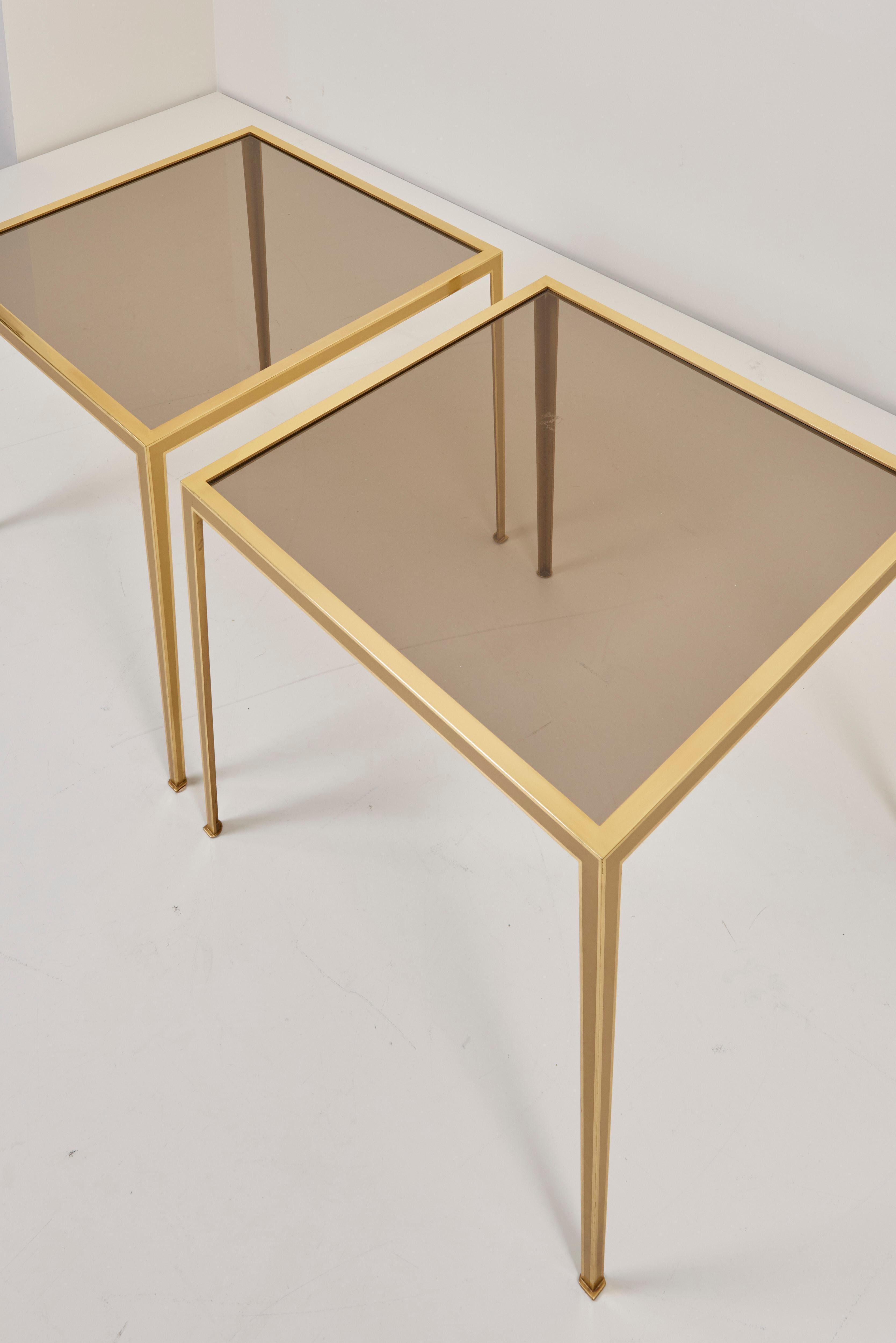 Set of Two Brass and Glass Nesting Tables by Münchner Werkstätten 2