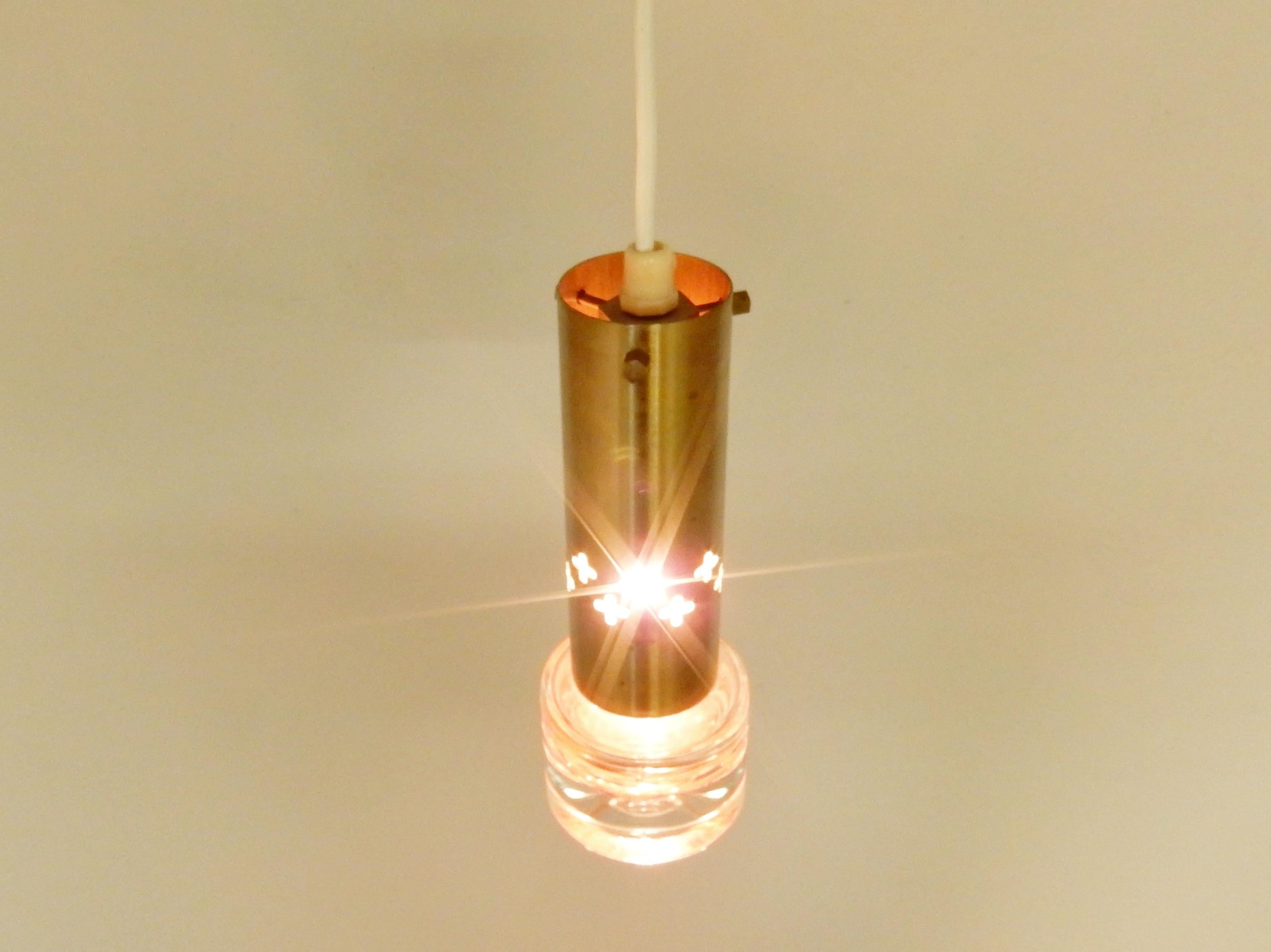 Swedish Set of two brass and glass pendant lamps for Örsjö Belysning, Sweden 1960's For Sale