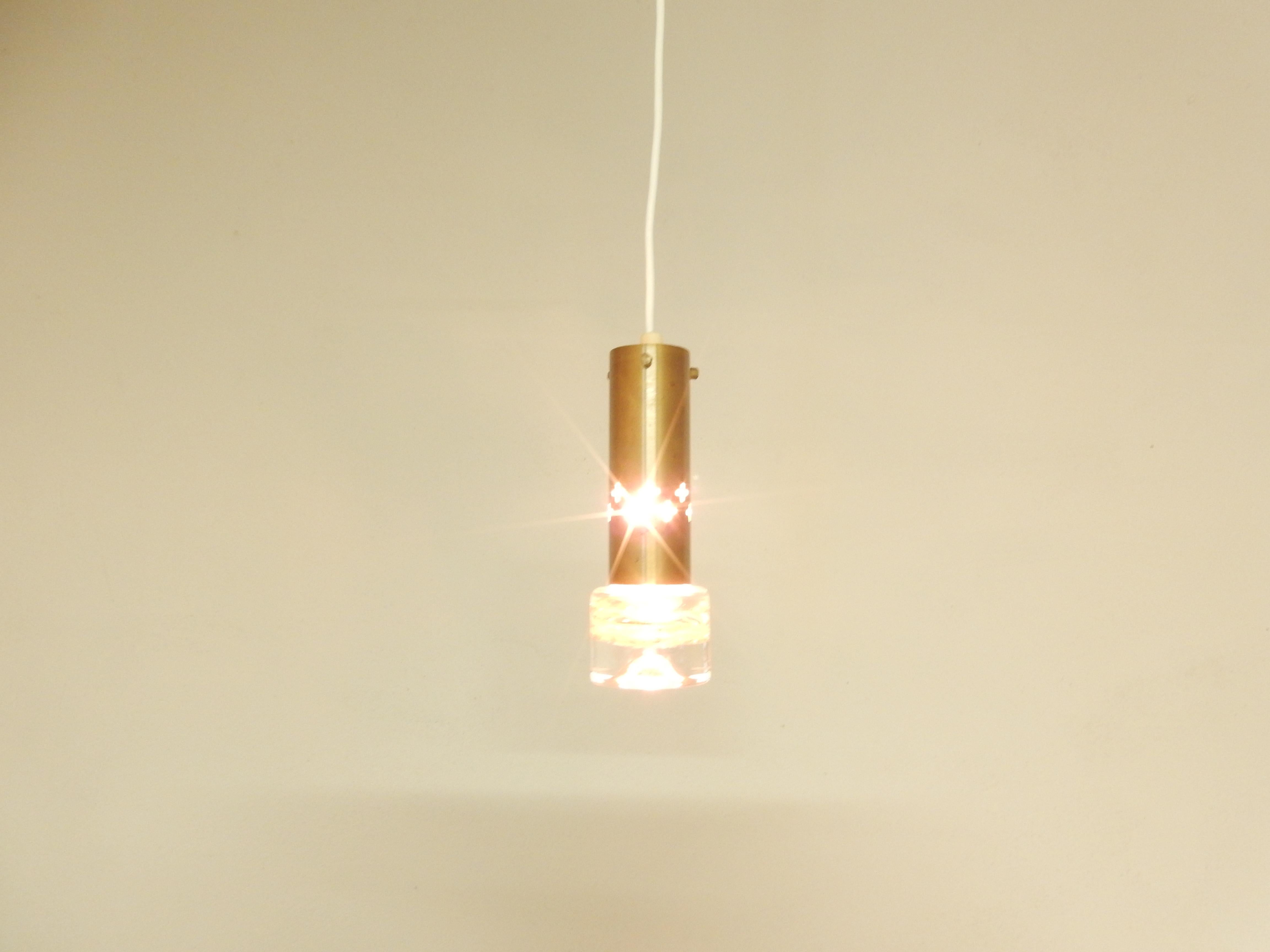 Set of two brass and glass pendant lamps for Örsjö Belysning, Sweden 1960's In Good Condition For Sale In Steenwijk, NL