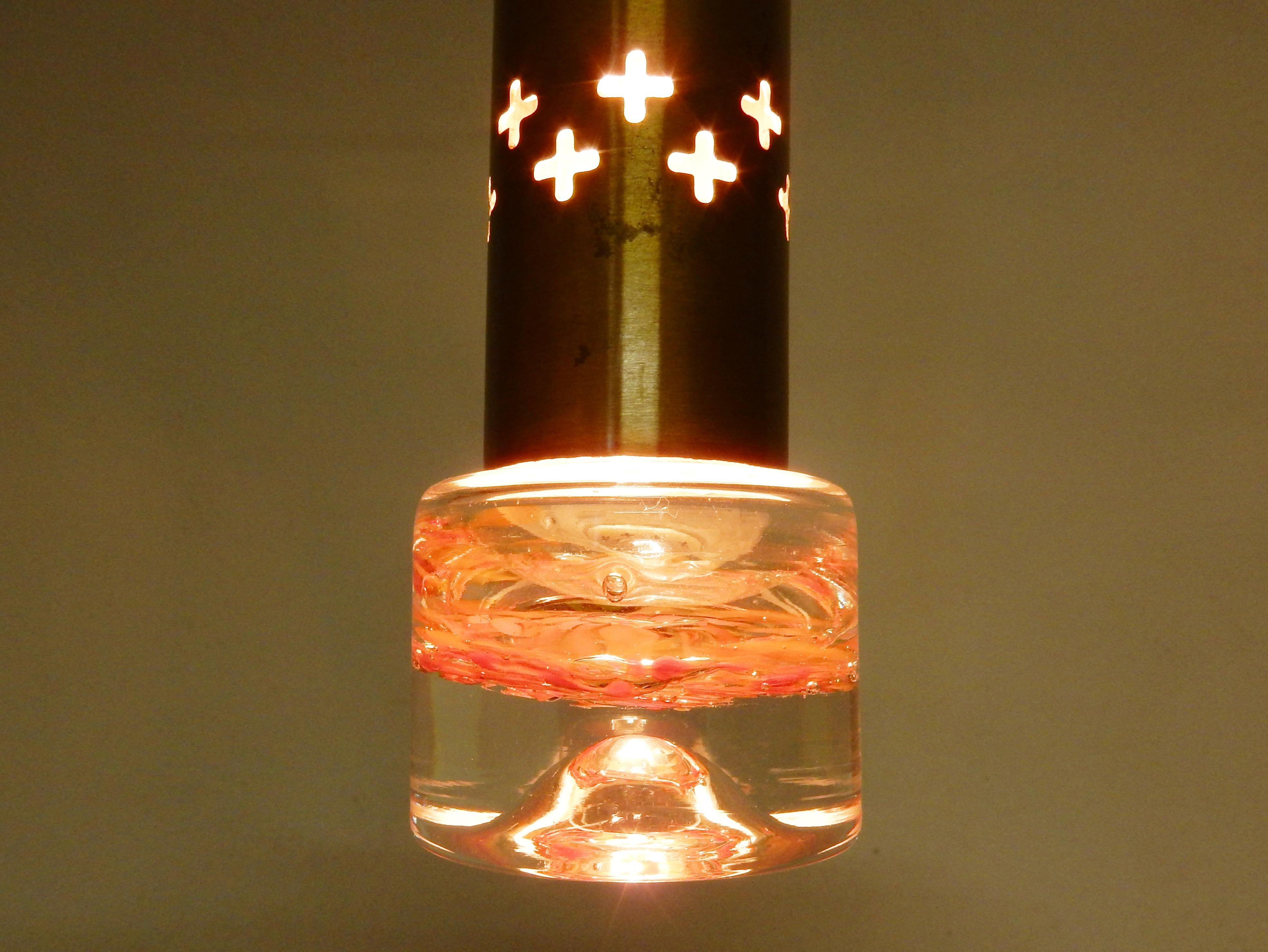 Brass Set of two brass and glass pendant lamps for Örsjö Belysning, Sweden 1960's For Sale