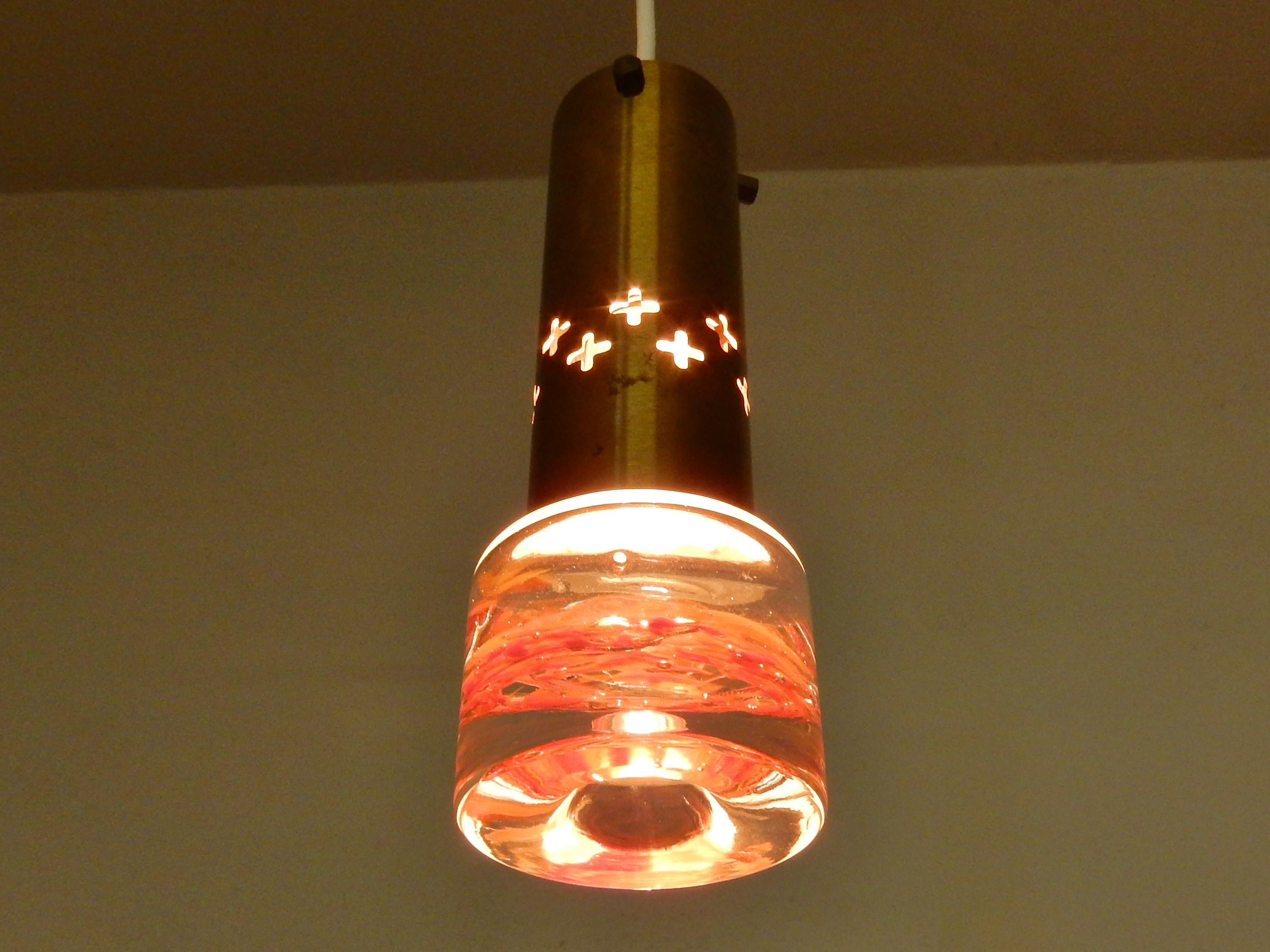 Set of two brass and glass pendant lamps for Örsjö Belysning, Sweden 1960's For Sale 1