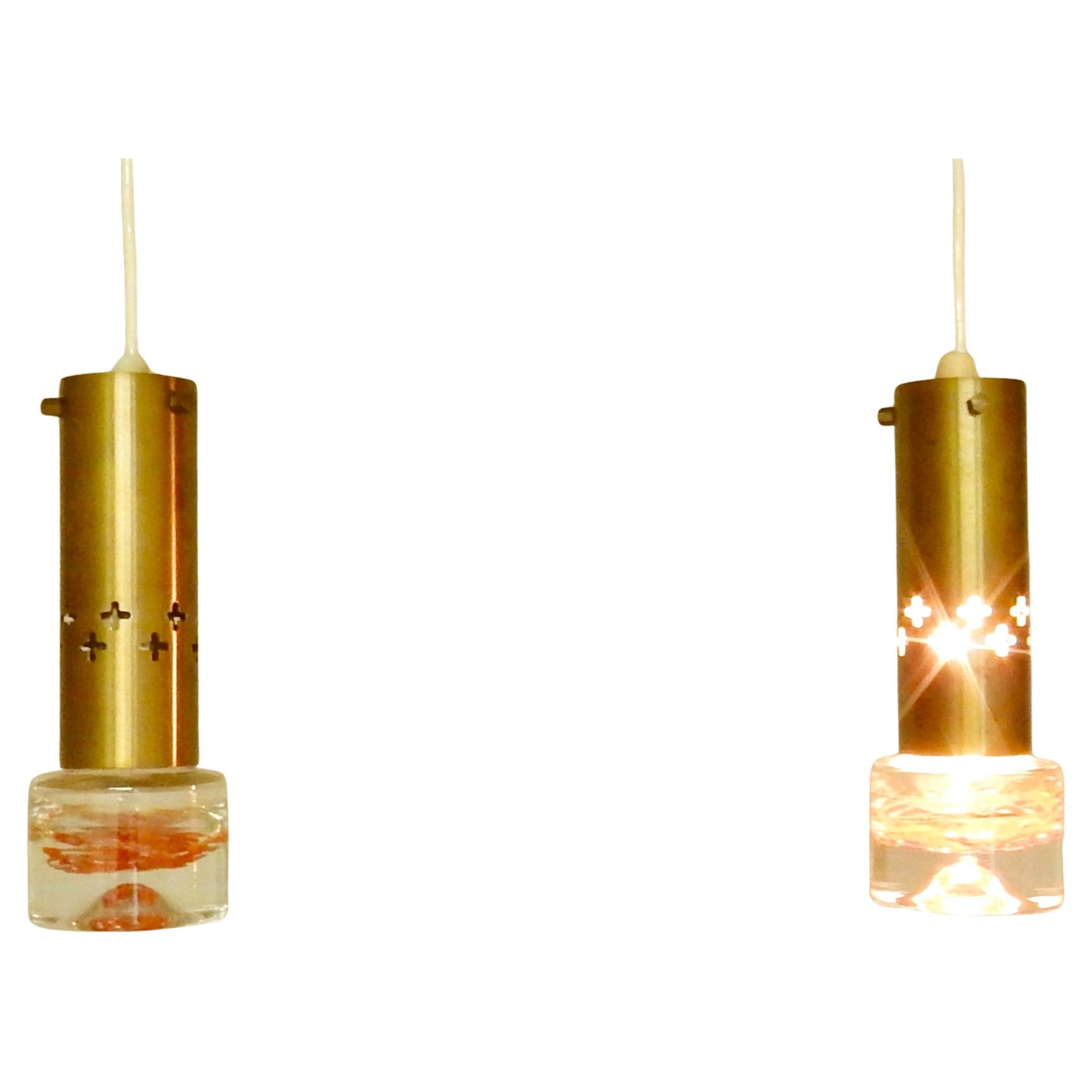 Set of two brass and glass pendant lamps for Örsjö Belysning, Sweden 1960's For Sale