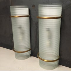 Set of Two Brass and Glass Sconces, Vintage Italian Items from 1960s