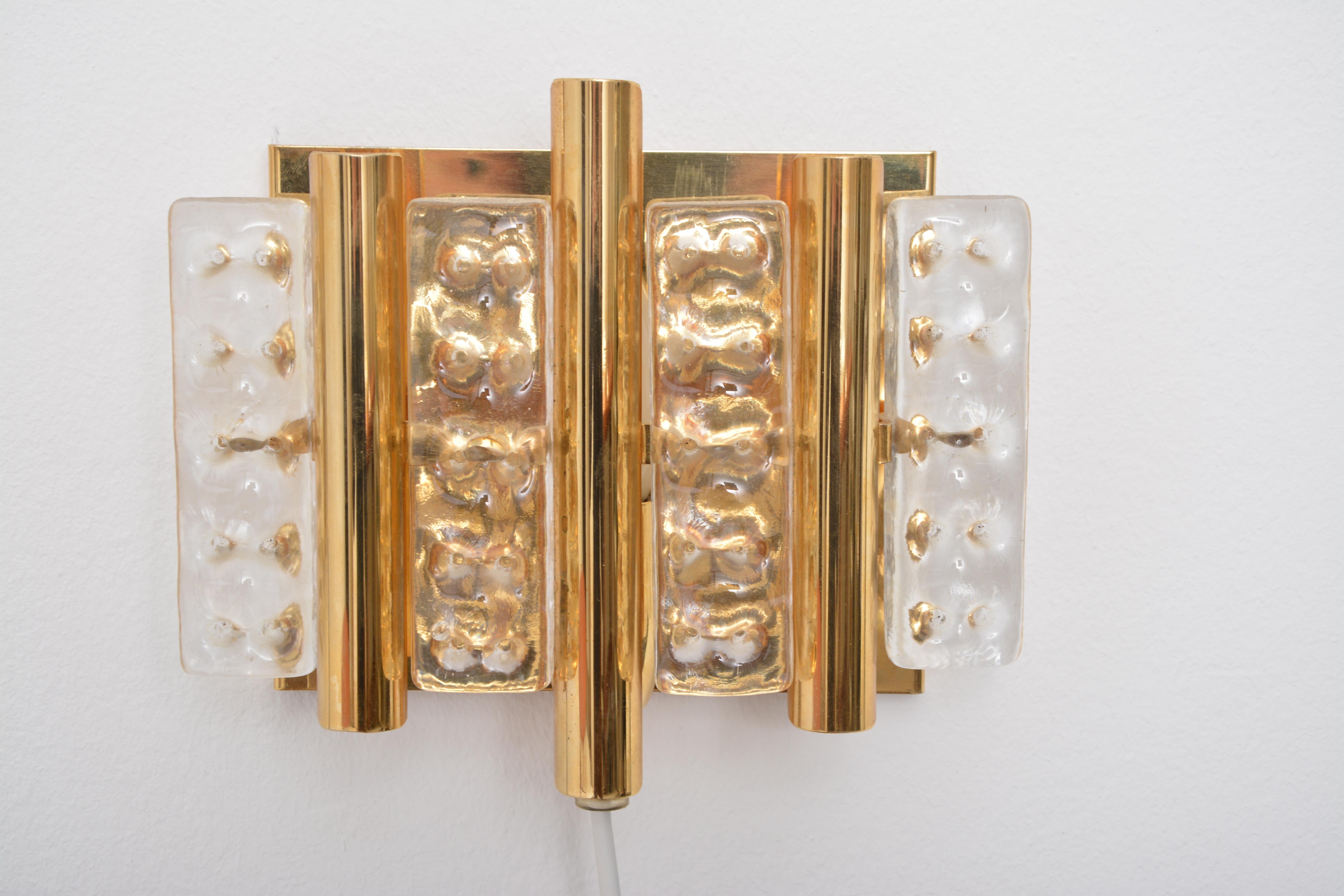 Mid-Century Modern Set of two Brass and Glass wall lamps by Carl Fagerlund for Lyfa and Orrefors