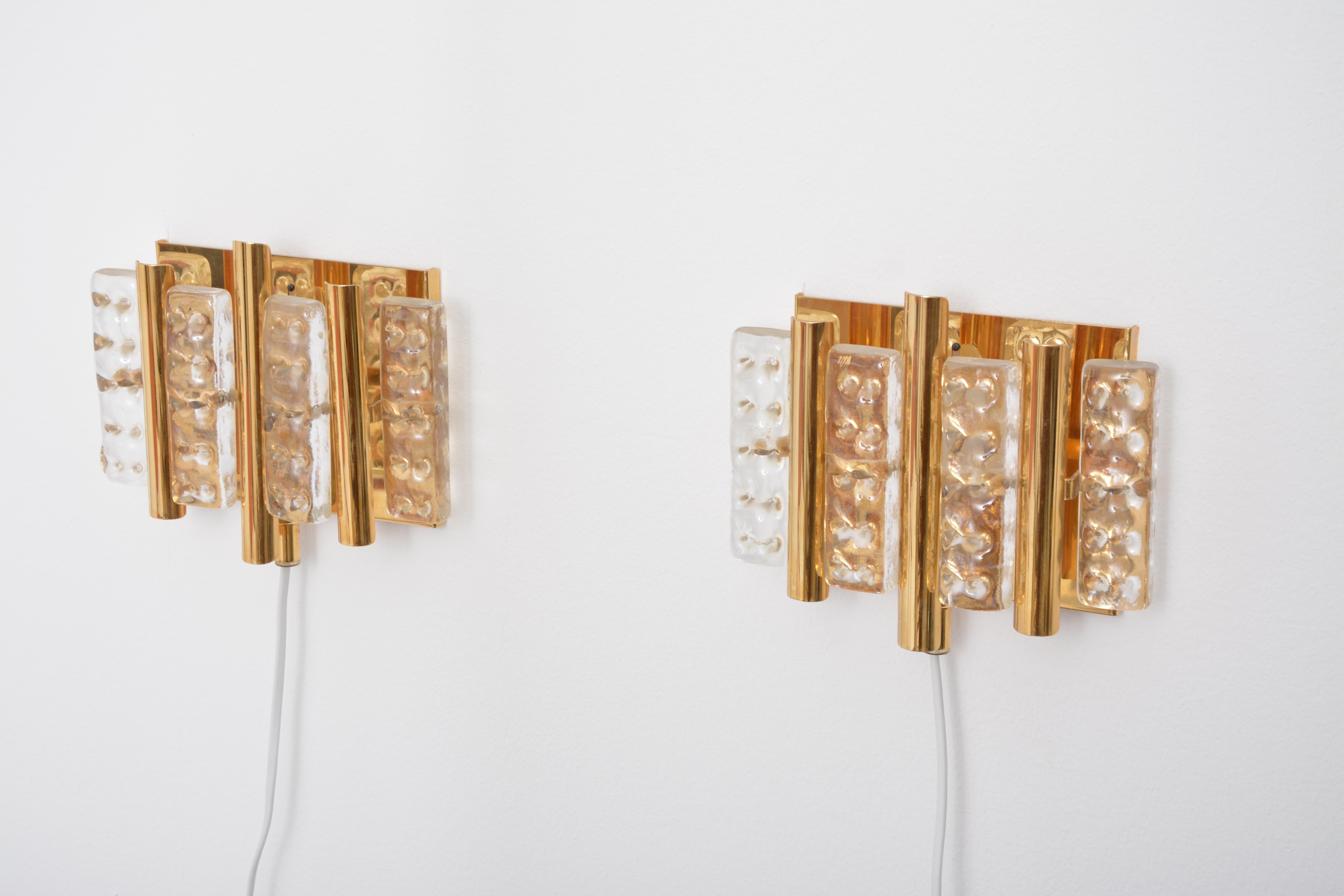 Danish Set of two Brass and Glass wall lamps by Carl Fagerlund for Lyfa and Orrefors