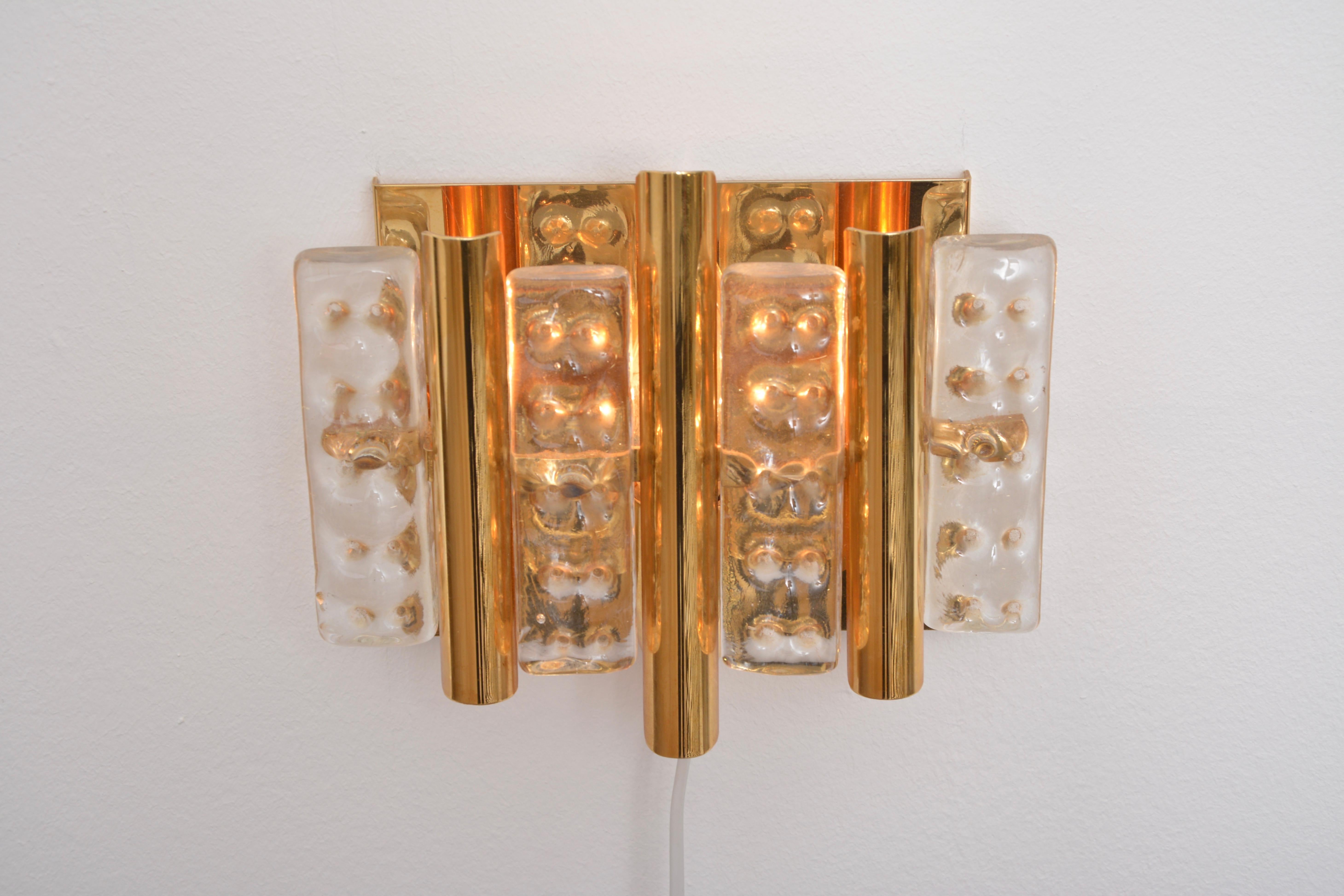 20th Century Set of two Brass and Glass wall lamps by Carl Fagerlund for Lyfa and Orrefors