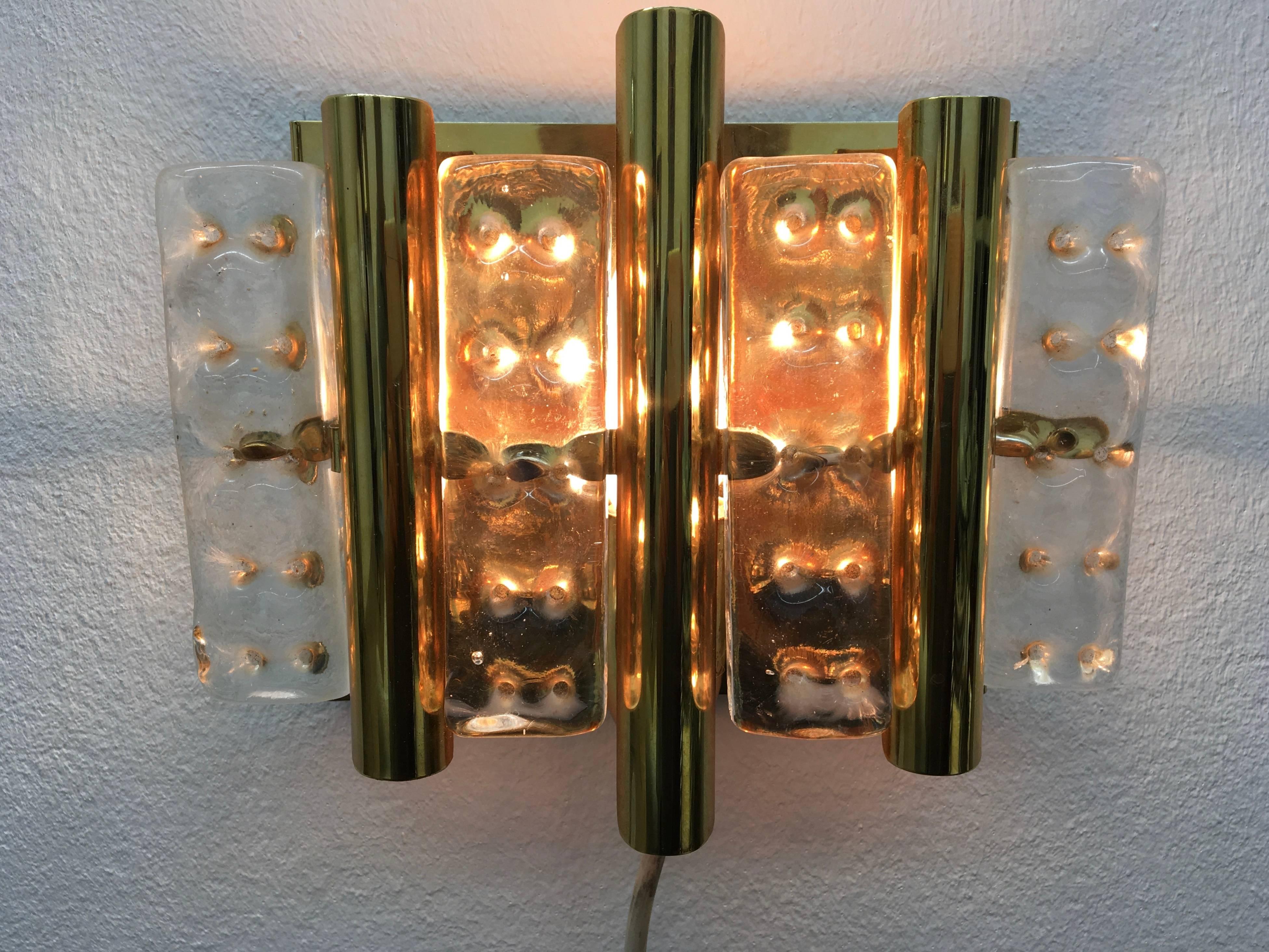 Set of two Brass and Glass wall lamps by Carl Fagerlund for Lyfa and Orrefors 2