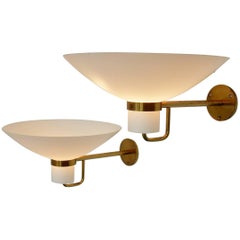 Set of Two Brass and Glass Wall Lights, Scandinavia, 1950s-1960s
