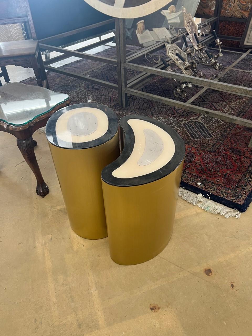 Mid-Century Modern Set of Two Brass and Goatskin Side Tables